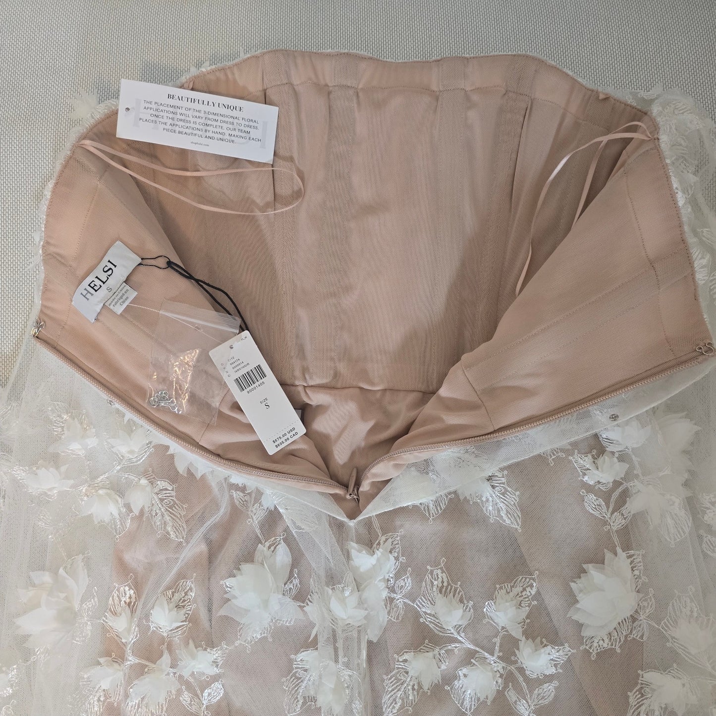 Anthropologie Athena Strapless Sheer 3D Flower Nude interior Midi Dress Sz Small