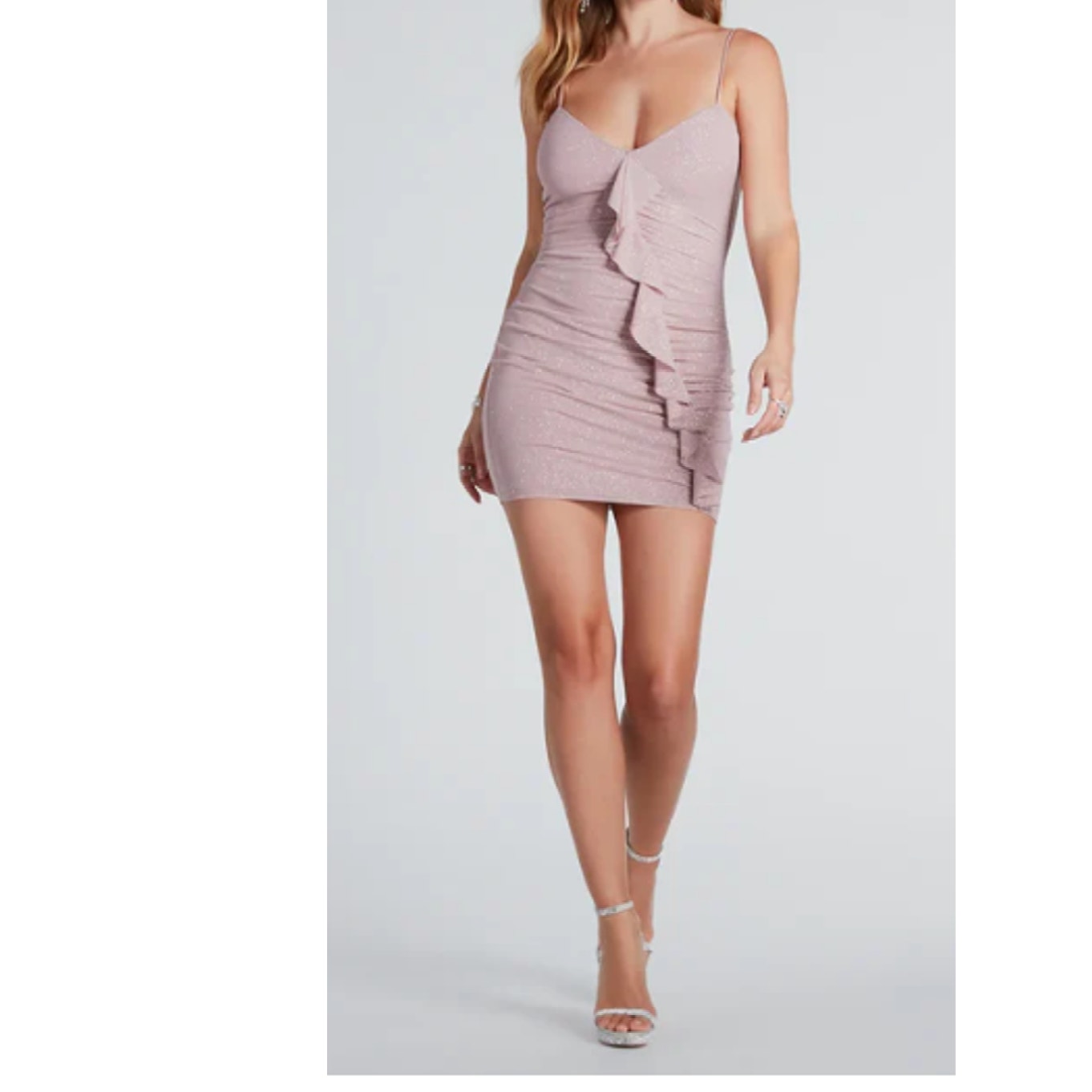 Windsor Mauve Sparkly Glitter Ruffle Sleeveless Fitted Mini Dress Sz Small (763)