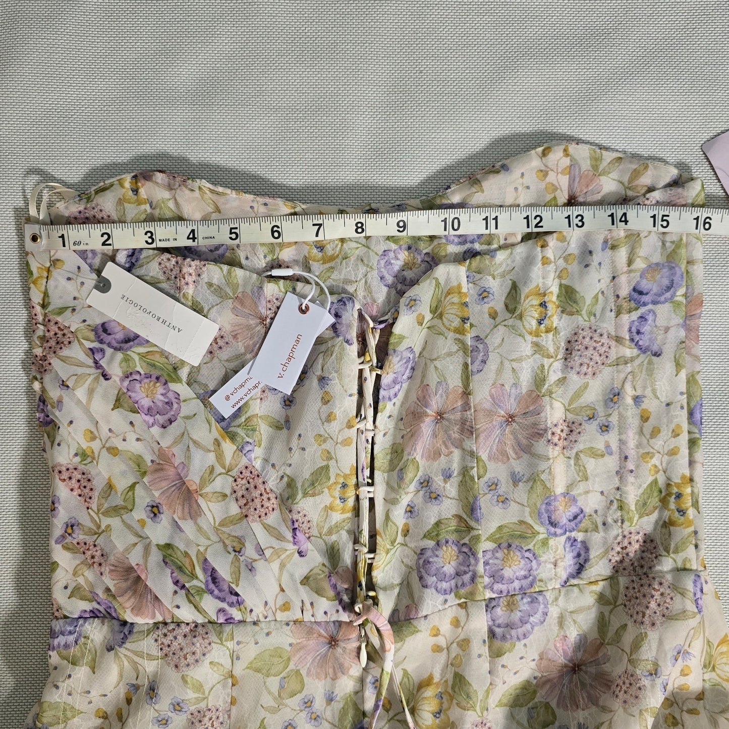V. Chapman Rosamund Organza Strapless Sweetheart Corset Drop-Waist Maxi Gown Sz 12