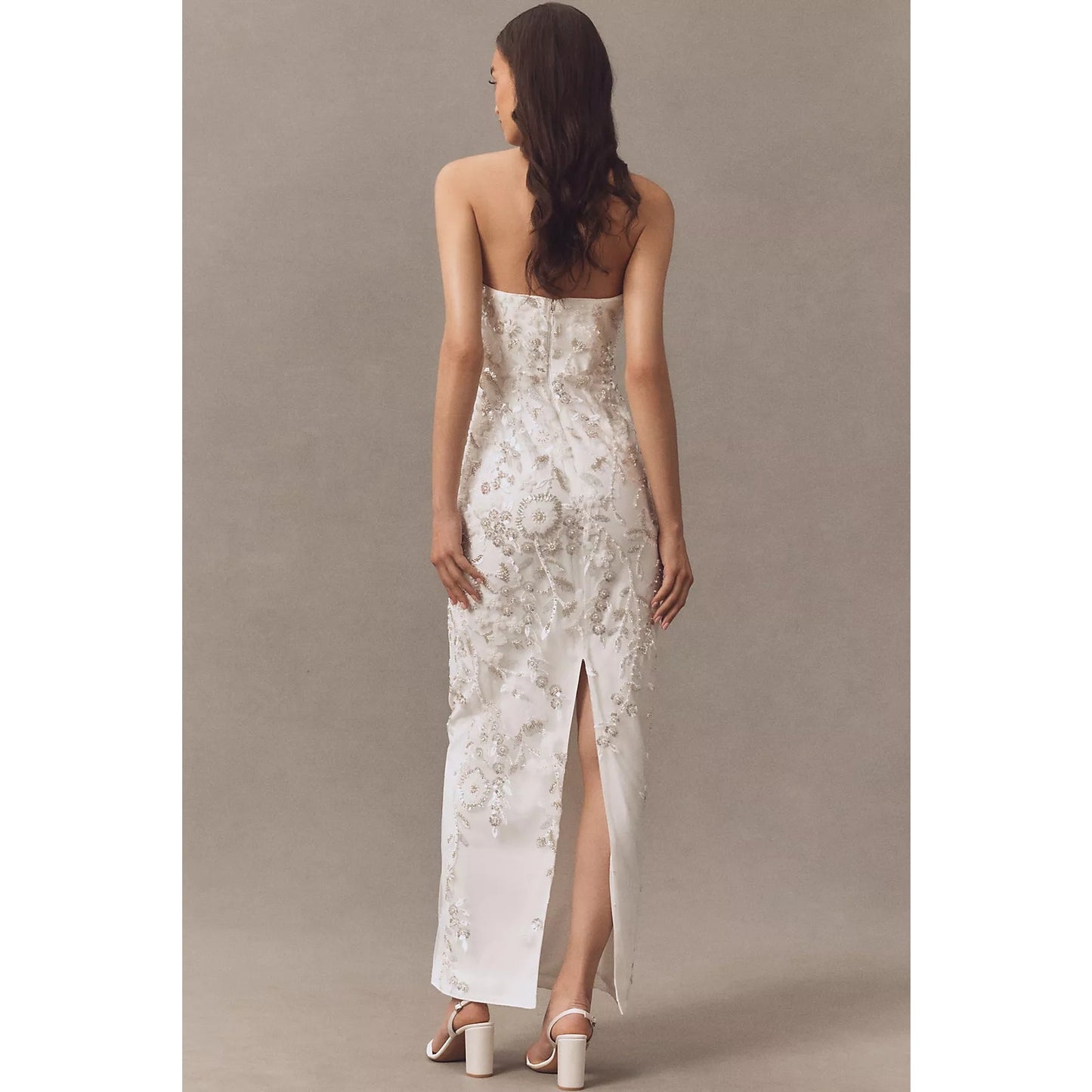 Milly Magnolia White/Silver Strapless Beaded Sequin Maxi Dress Sz 8