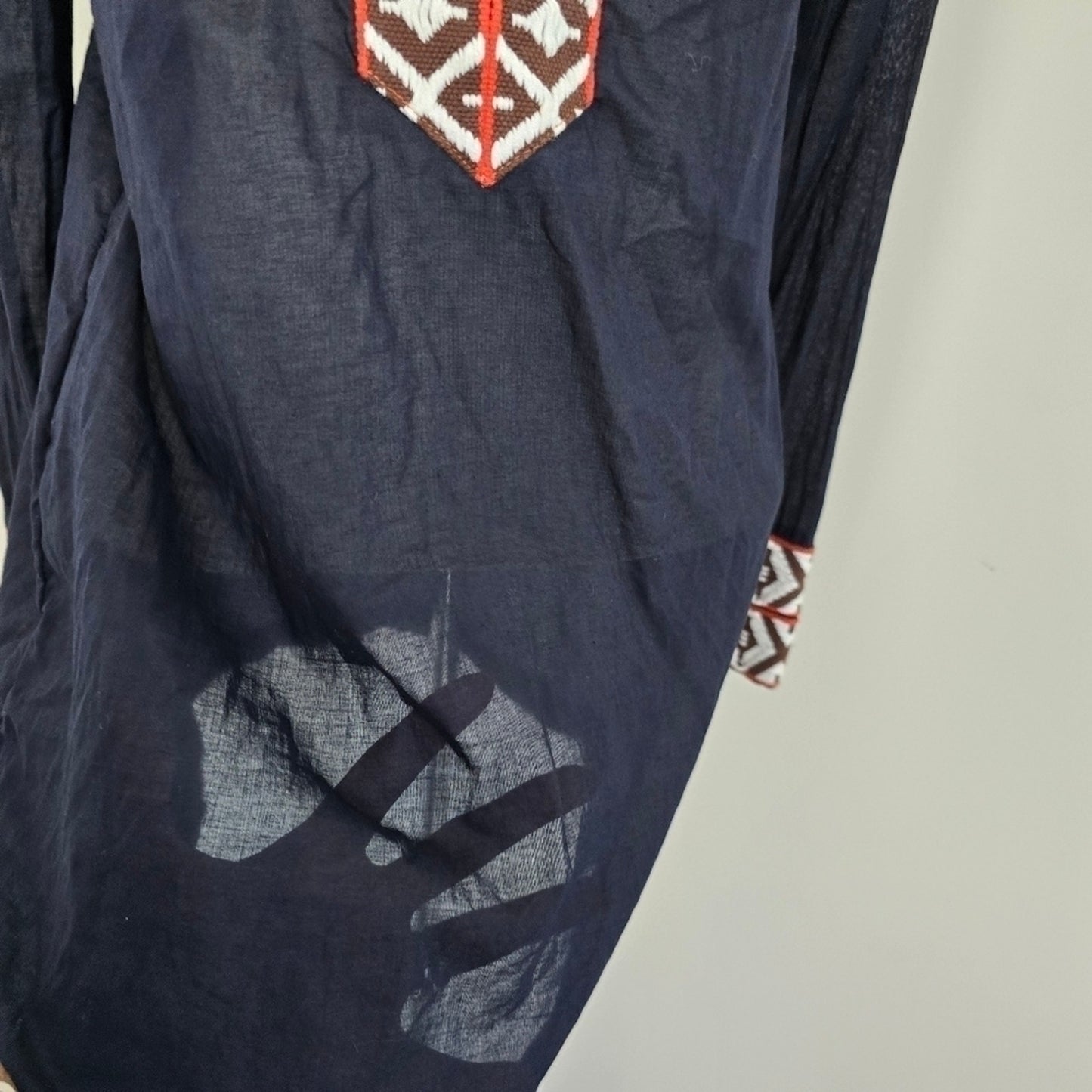 Tory Burch Navy V-Neck Long Sleeves Sheer Tunic Top Sz 4 (669)