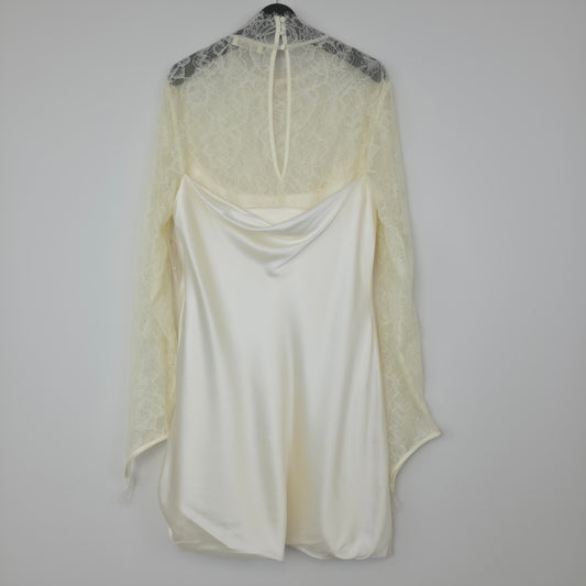 De La Vali Ivory Croissant Long-Sleeve Lace Wedding Mini Dress Sz 12 NWT