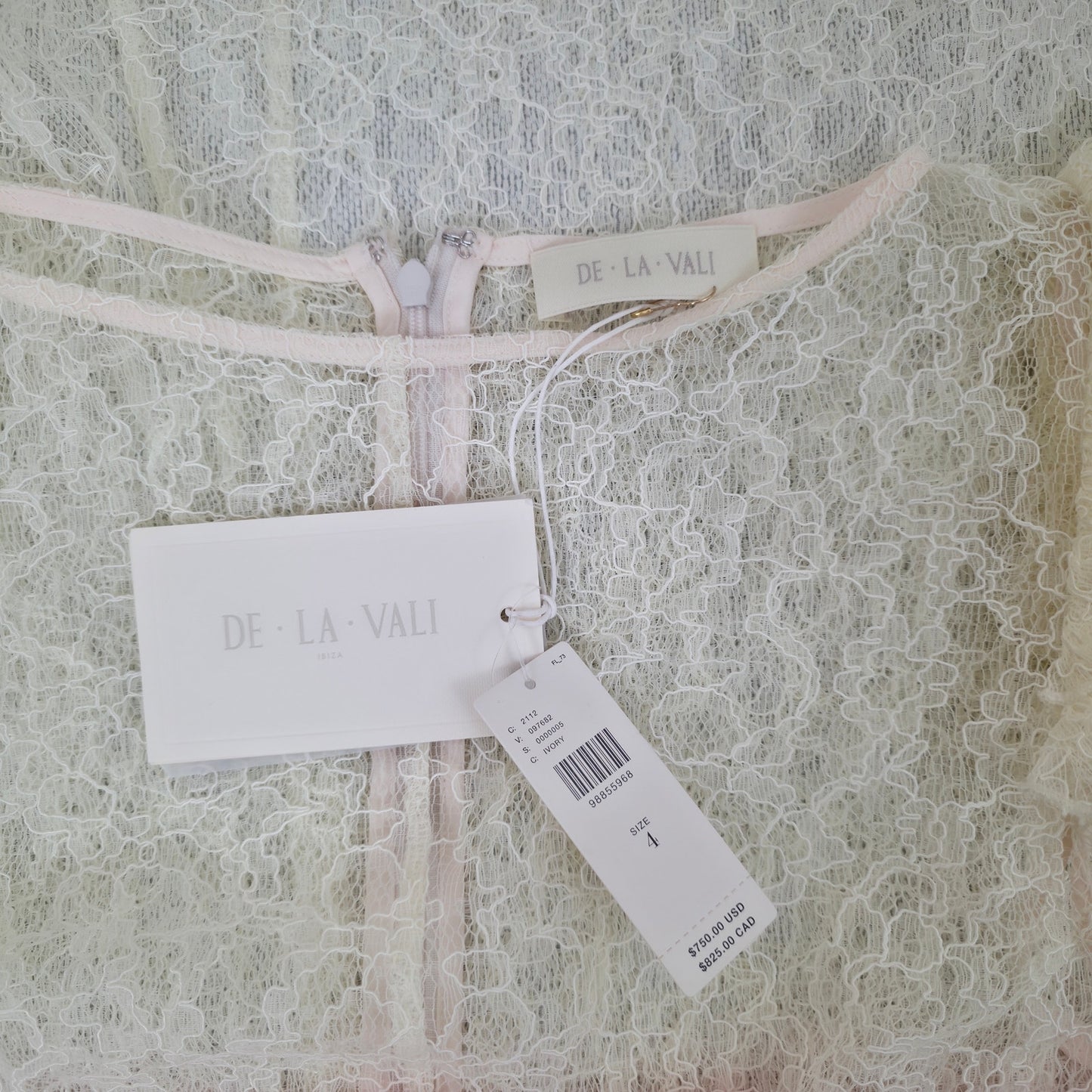 DE LA VALI Ivory Nephele Lace Fishtail Maxi Dress Ivory Sz US 4 NWT