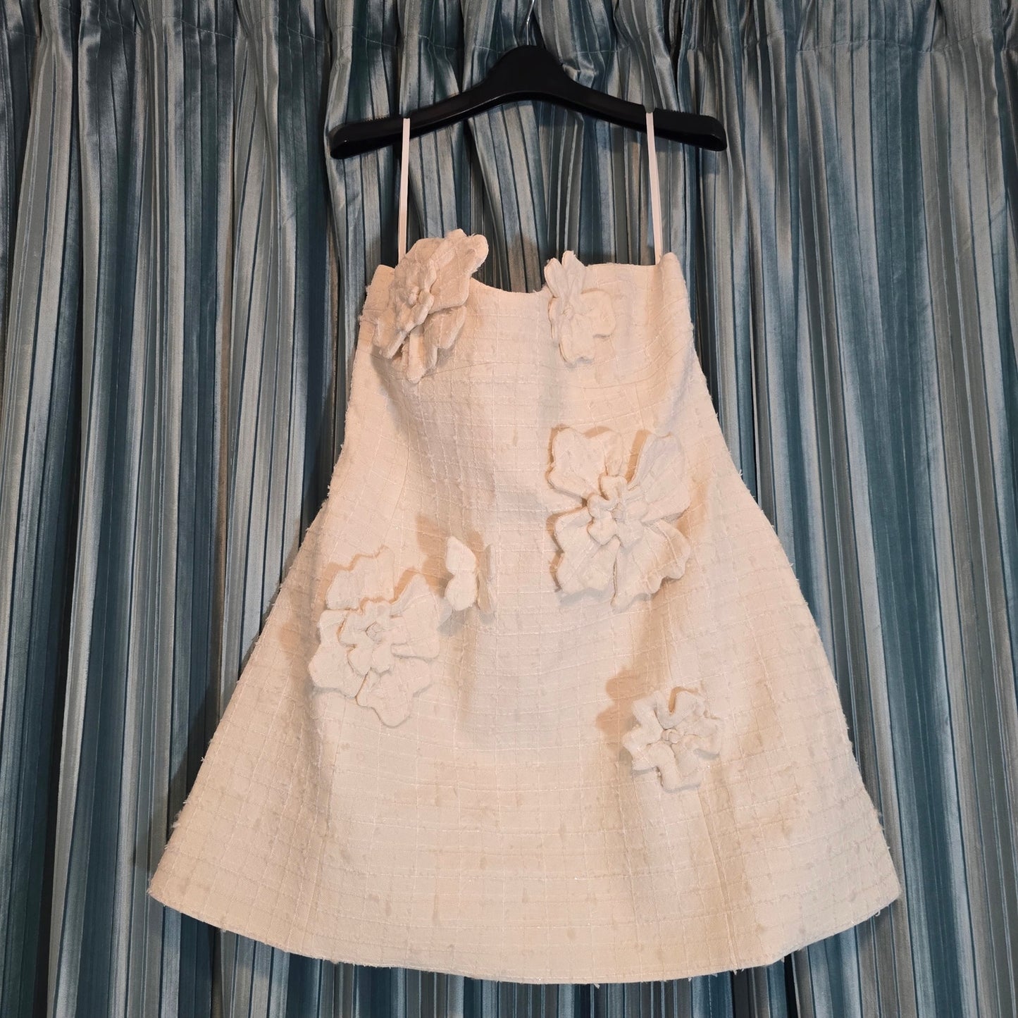 LEO LIN Snow Rosario Strapless Floral Appliqué Tweed Mini Dress Sz 12 NWT