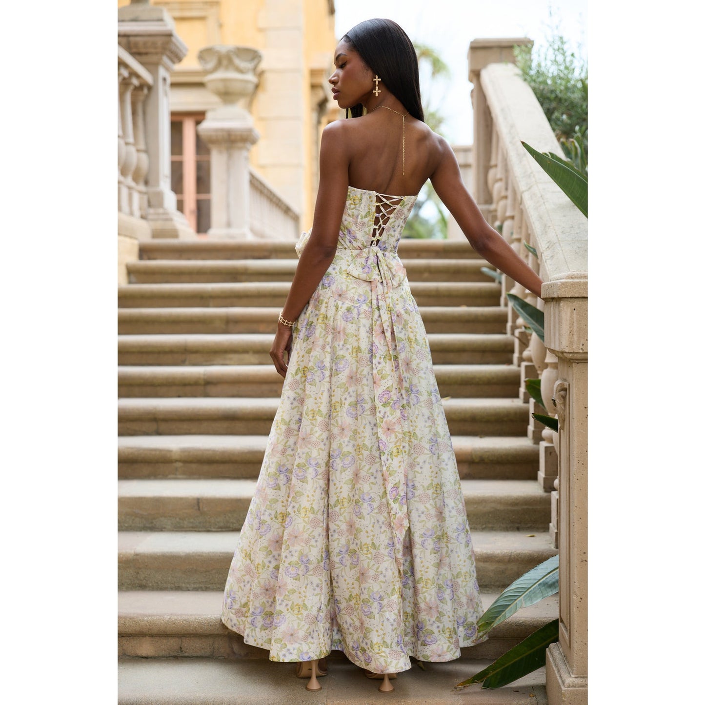 V. Chapman Rosamund Organza Strapless Sweetheart Corset Drop-Waist Maxi Gown Sz 12