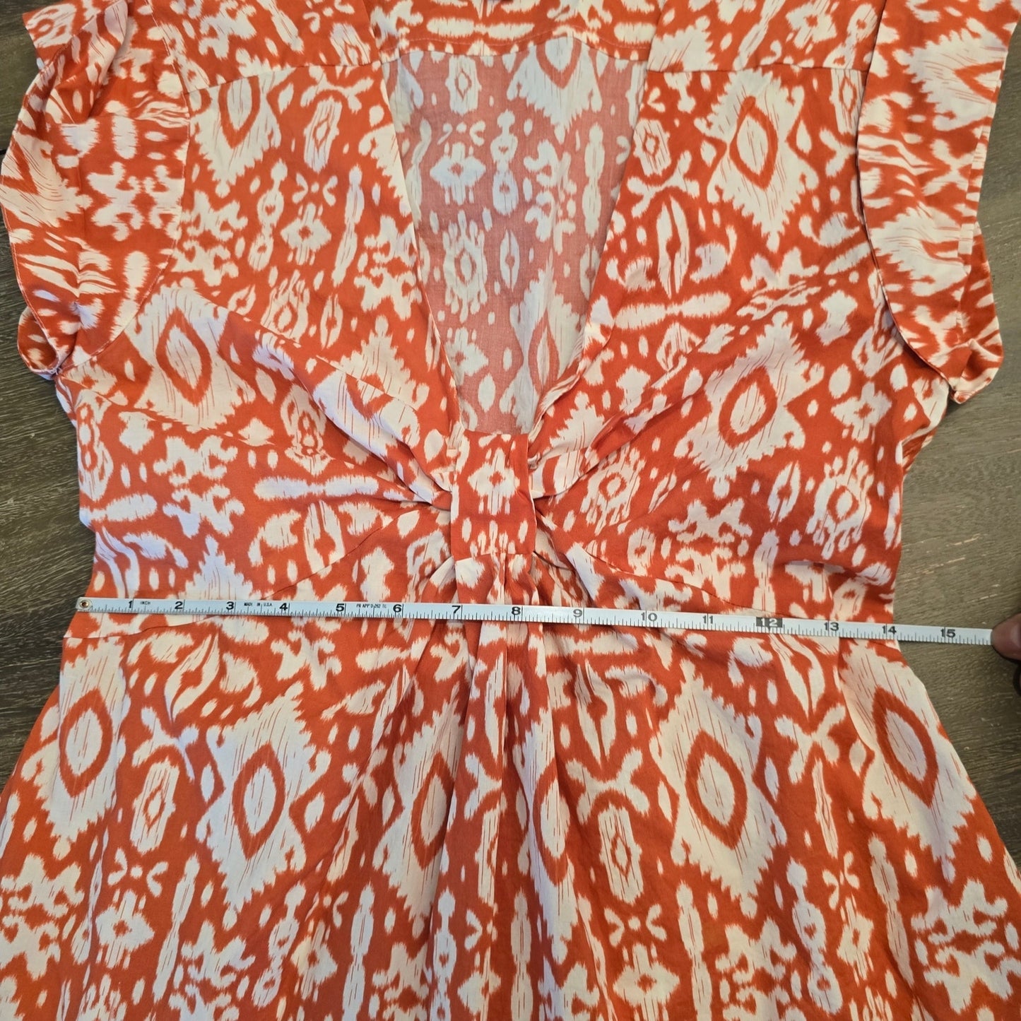BB DAKOTA Orange Printed Short Sleeve Plunge Neckline Midi Dress Sz M (0956)