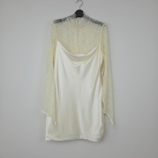 De La Vali Ivory Croissant Long-Sleeve Lace Wedding Mini Dress Sz 12 NWT