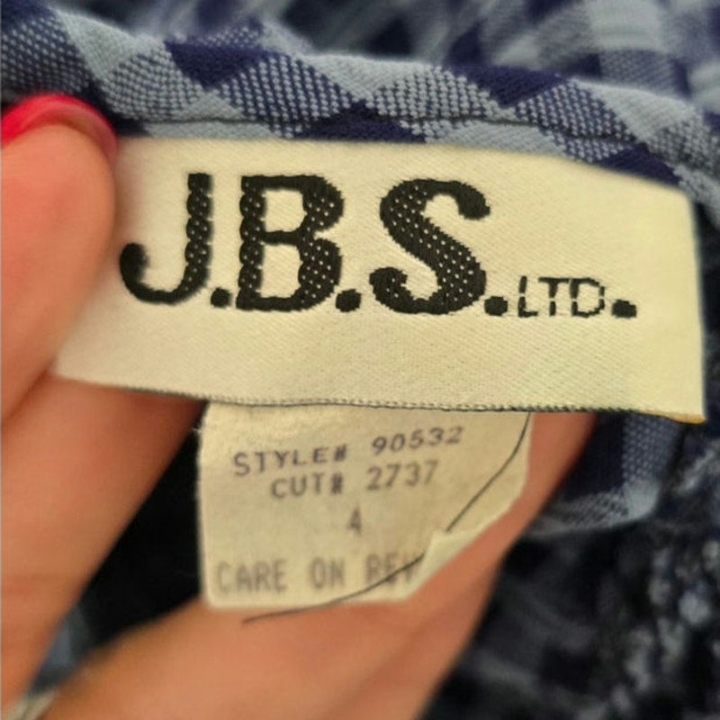 J.B.S Women Blue Vintage Crew Neck Short Sleeve Plaid Midi Dress Sz. 4(0993)