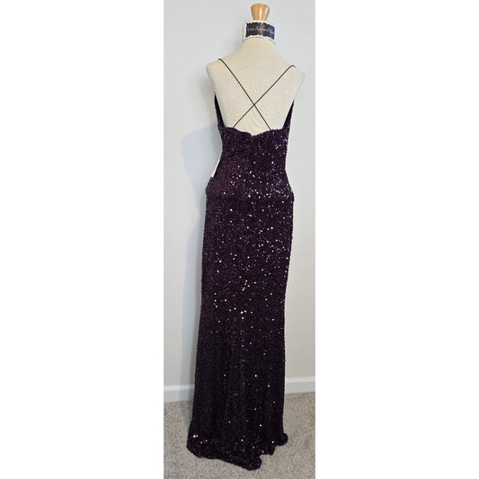 Windsor Plum Esperanza Sequin A-Line Formal Dress Front Slit Small NWT