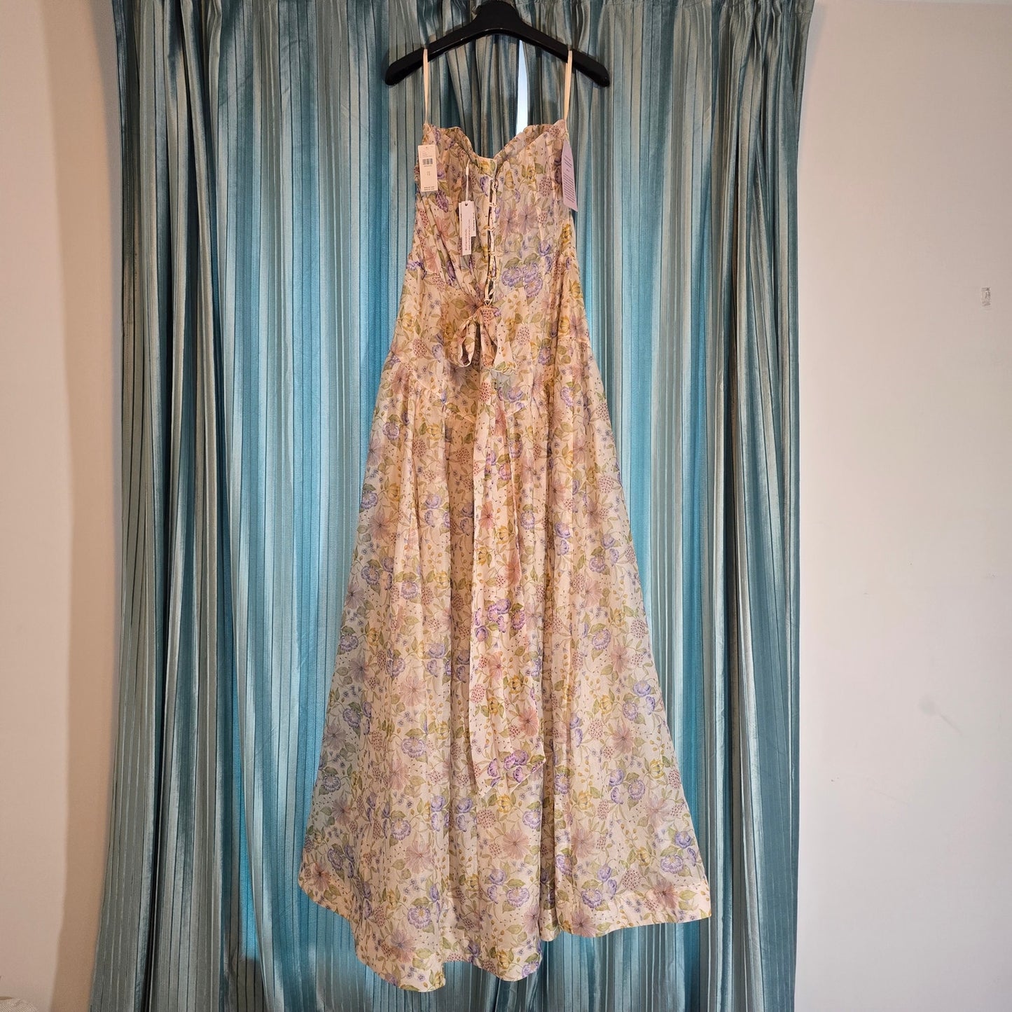 V. Chapman Rosamund Organza Strapless Sweetheart Corset Drop-Waist Maxi Gown Sz 12