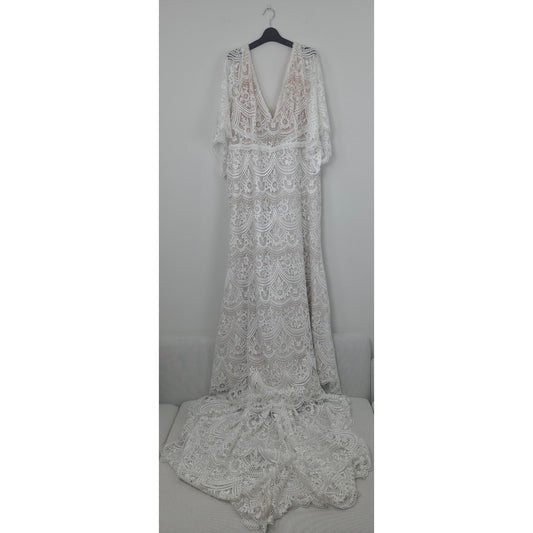 BHLDN Rish Haleh Flutter-Sleeve Lace V-Neck Fit & Flare Wedding Gown 22W NWT