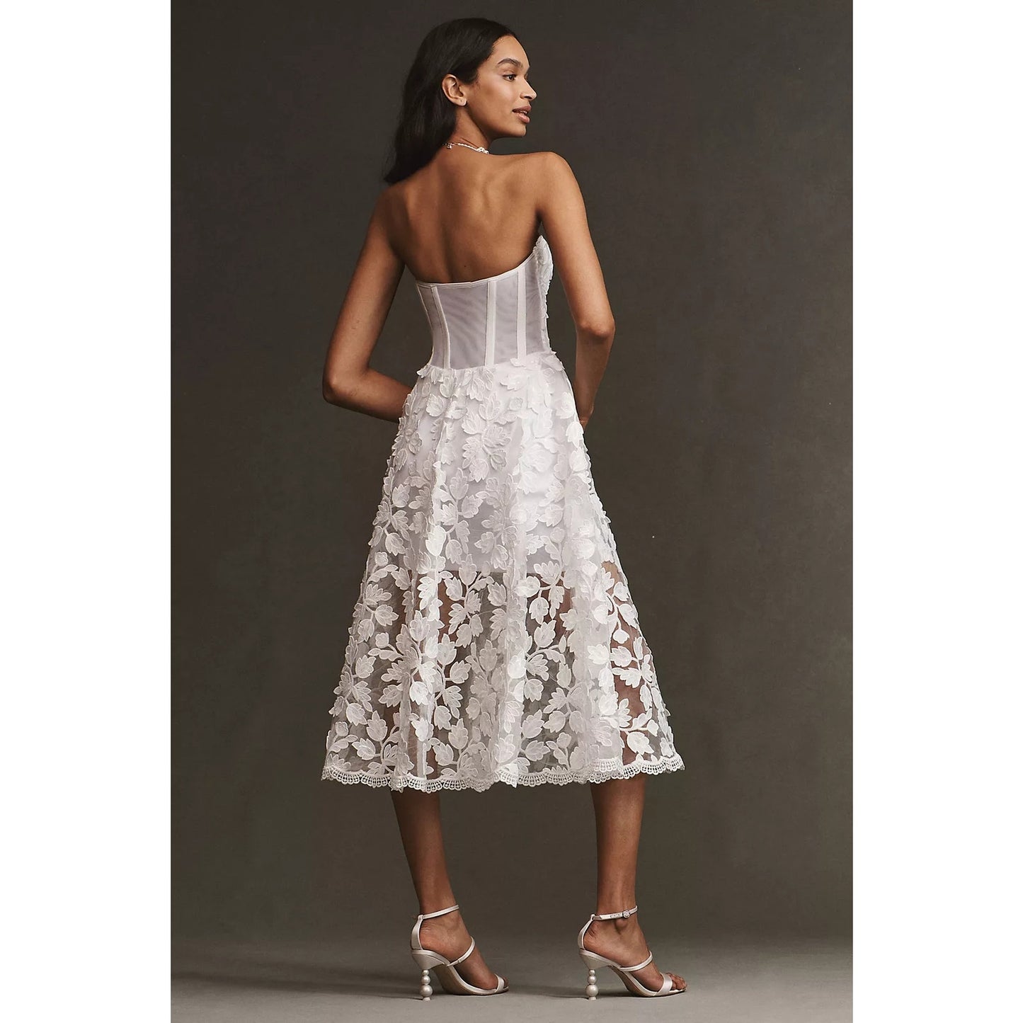 Helsi White Florence Strapless Embroidered A-Line Midi Dress Sz XS