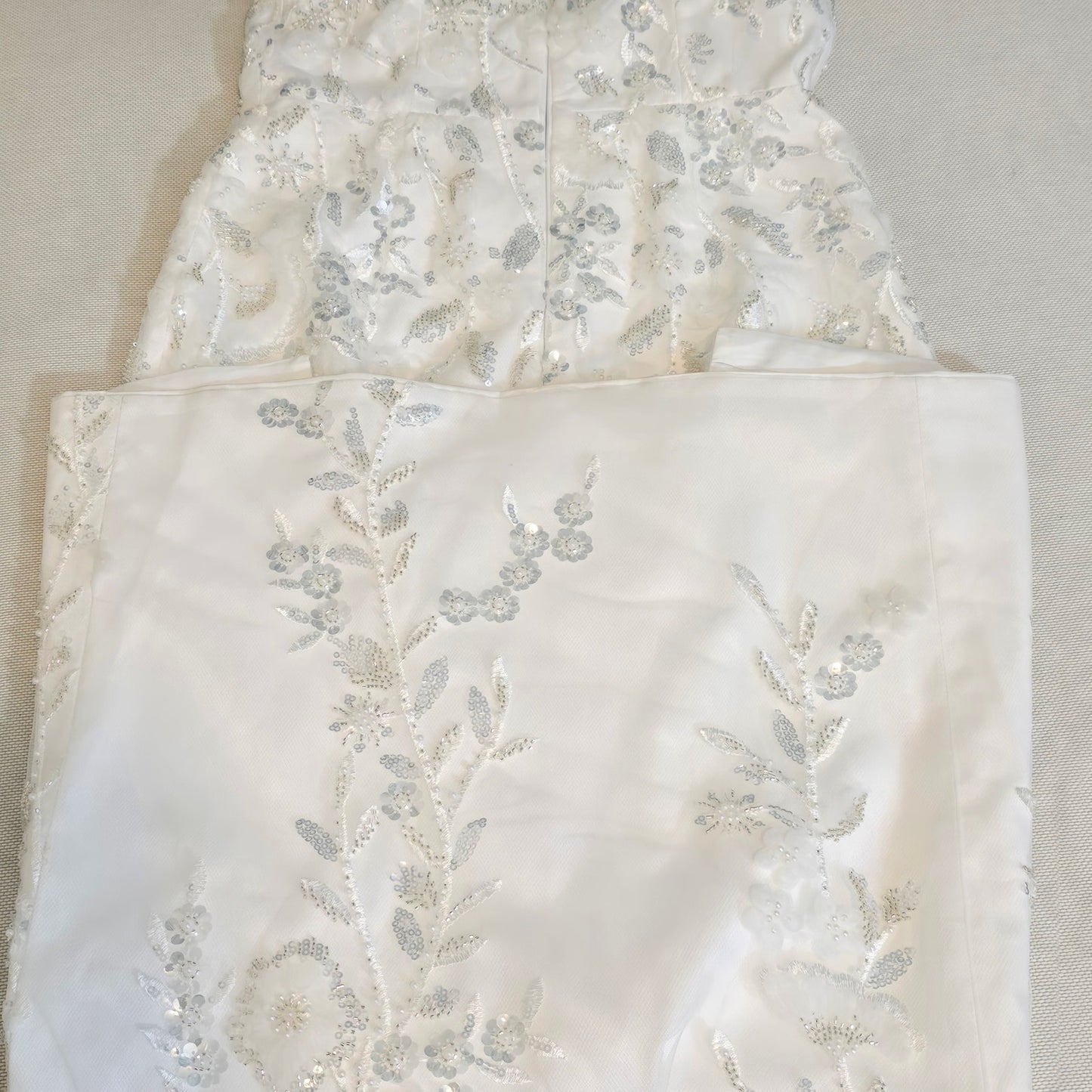 Milly Magnolia White/Silver Strapless Beaded Sequin Maxi Dress Sz 8