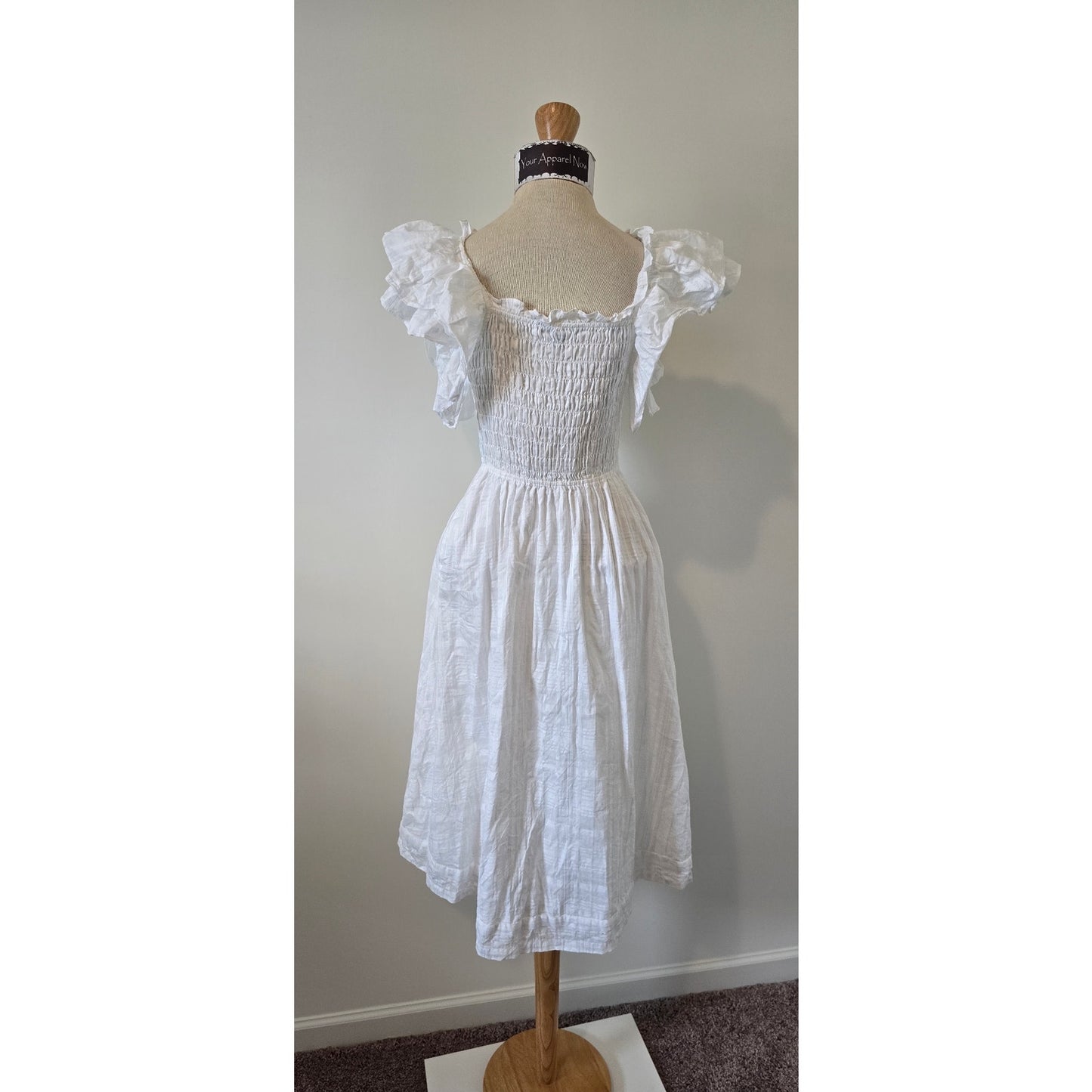 Banana Republic Women's White Flutter Sleeves Smocked Midi Dress Sz XXS (0955)