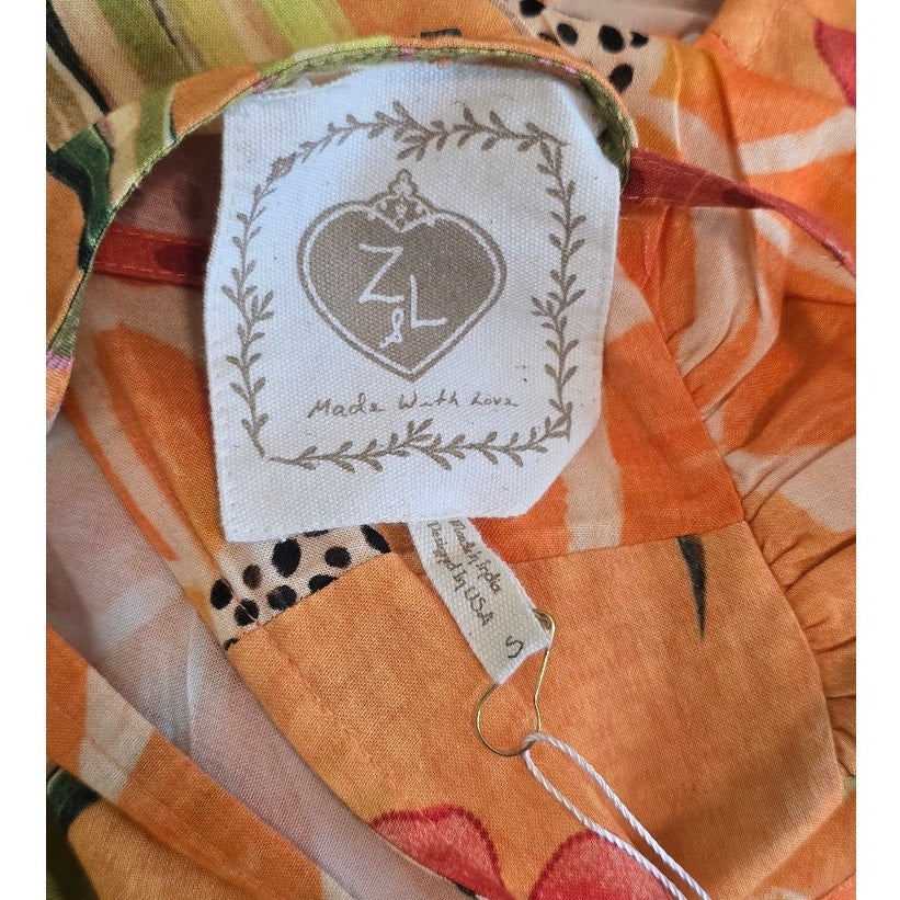 Z&L Orange Delia Boho Print Bubble 3/4 Sleeves Mini Dress Sz Small (0962)