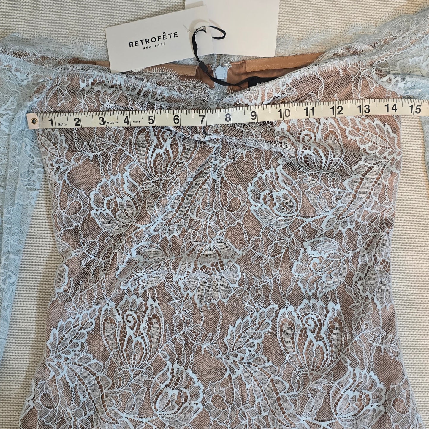 Retrofete Light Blue Nude Lining Aino Lace Mini Dress Sz XS
