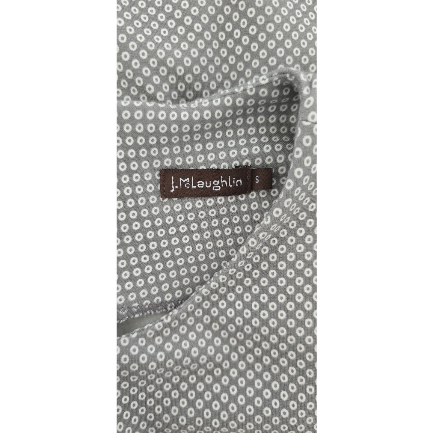 J.McLauglin Gray White Polka Dot Sleeveless Knit Sheath Midi Dress Sz S (0963)
