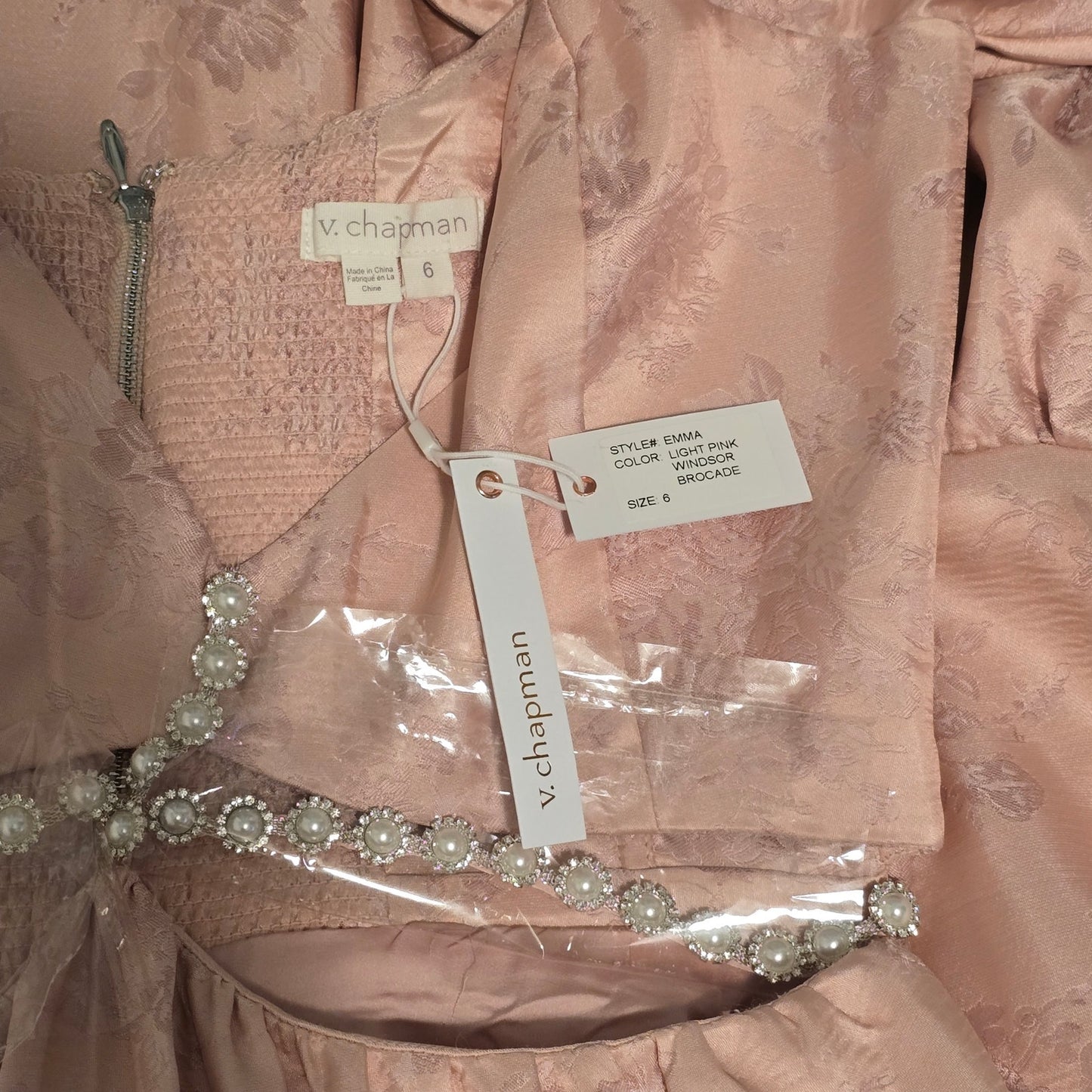 V. Chapman The Emma Dress in Light Pink Windsor Brocade Sz 8