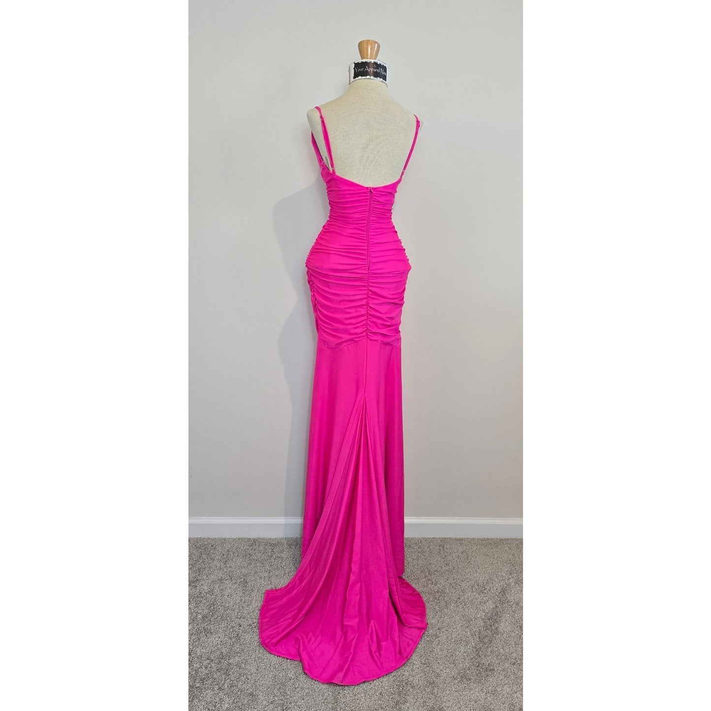 Jamie Formal Neon Pink Fitted Cowl Neck Mermaid Long Dress Sz XS (750)
