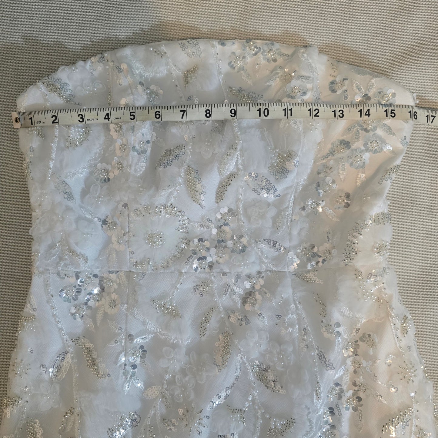 Milly Magnolia White/Silver Strapless Beaded Sequin Maxi Dress Sz 8