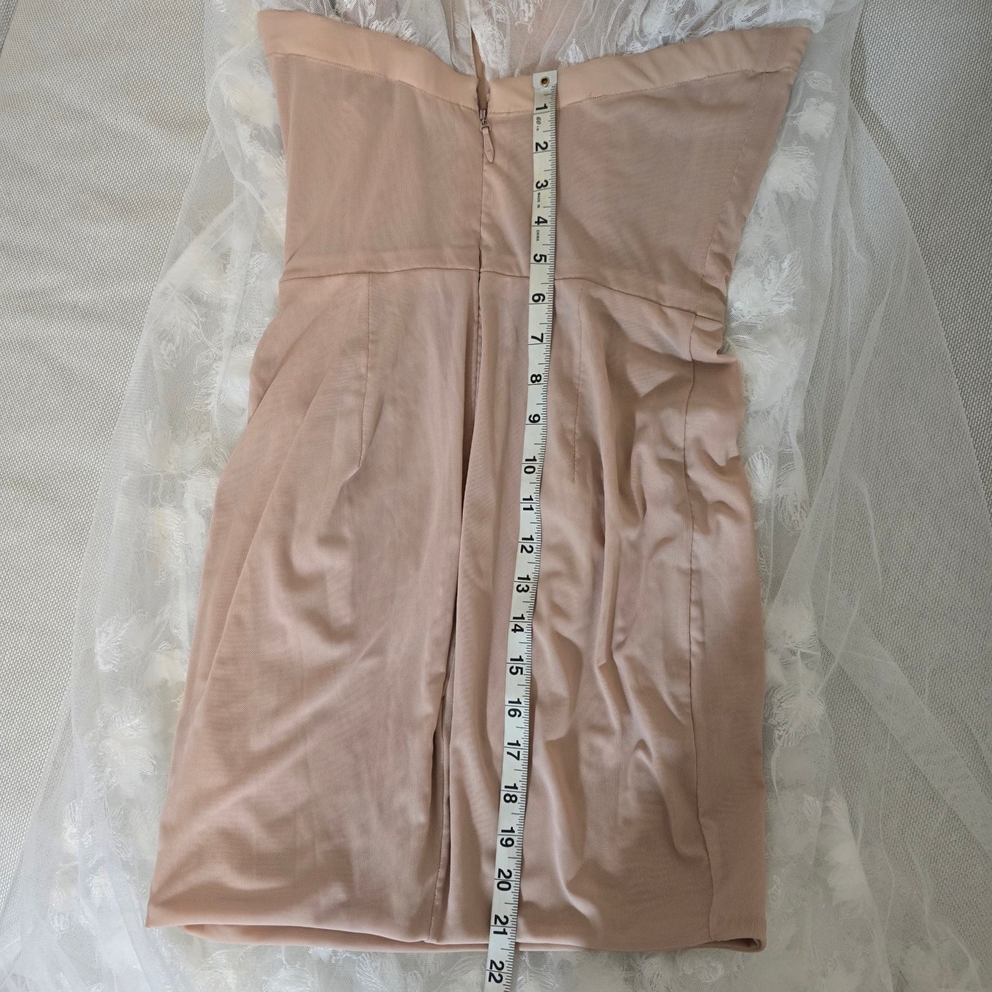Anthropologie Athena Strapless Sheer 3D Flower Nude interior Midi Dress Sz Small