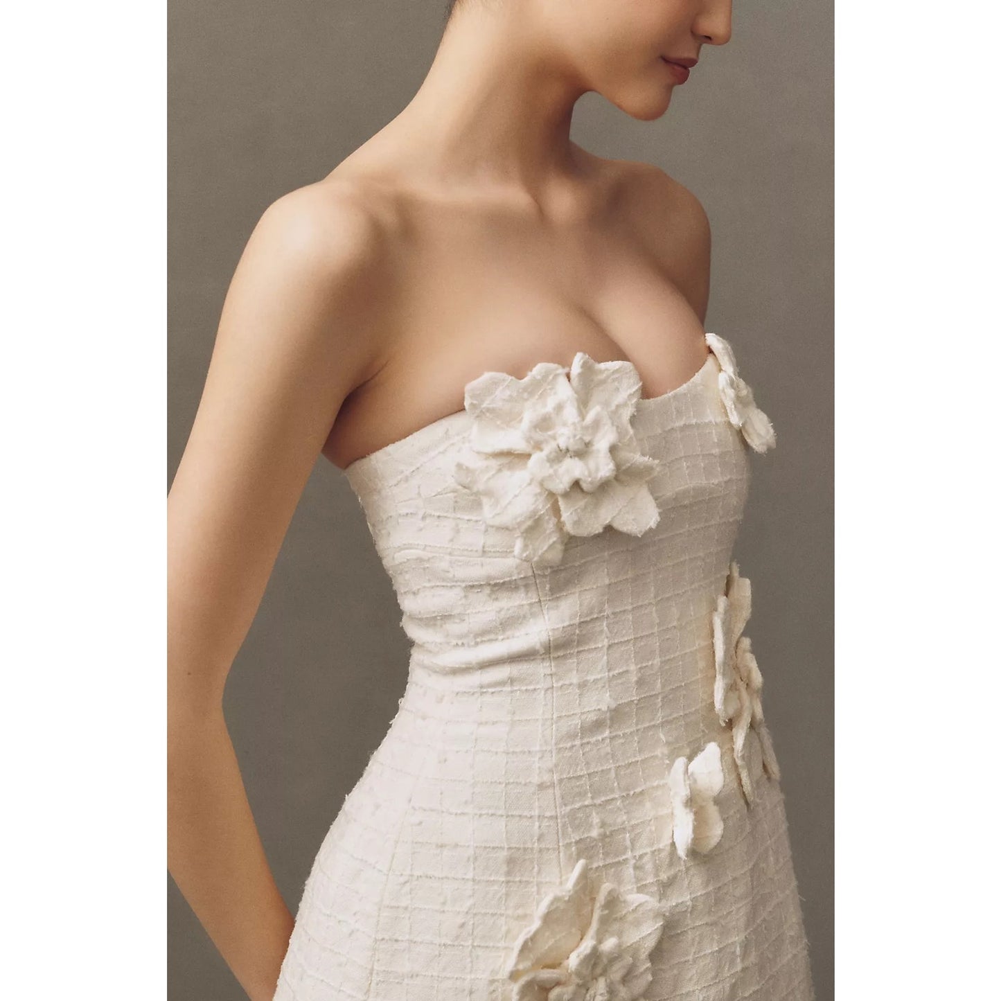 LEO LIN Snow Rosario Strapless Floral Appliqué Tweed Mini Dress Sz 12 NWT