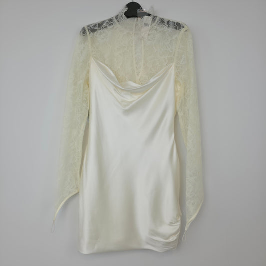 De La Vali Ivory Croissant Long-Sleeve Lace Wedding Mini Dress Sz 8 NWT