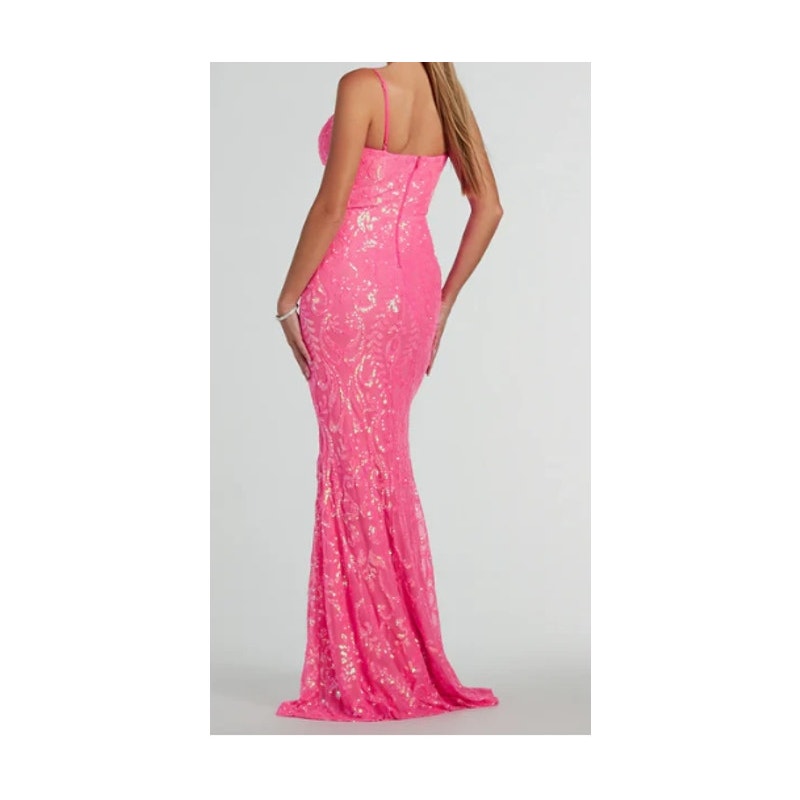 Julissa NEON PINK V-Neck Sequin Mesh Mermaid Dress Sz XS