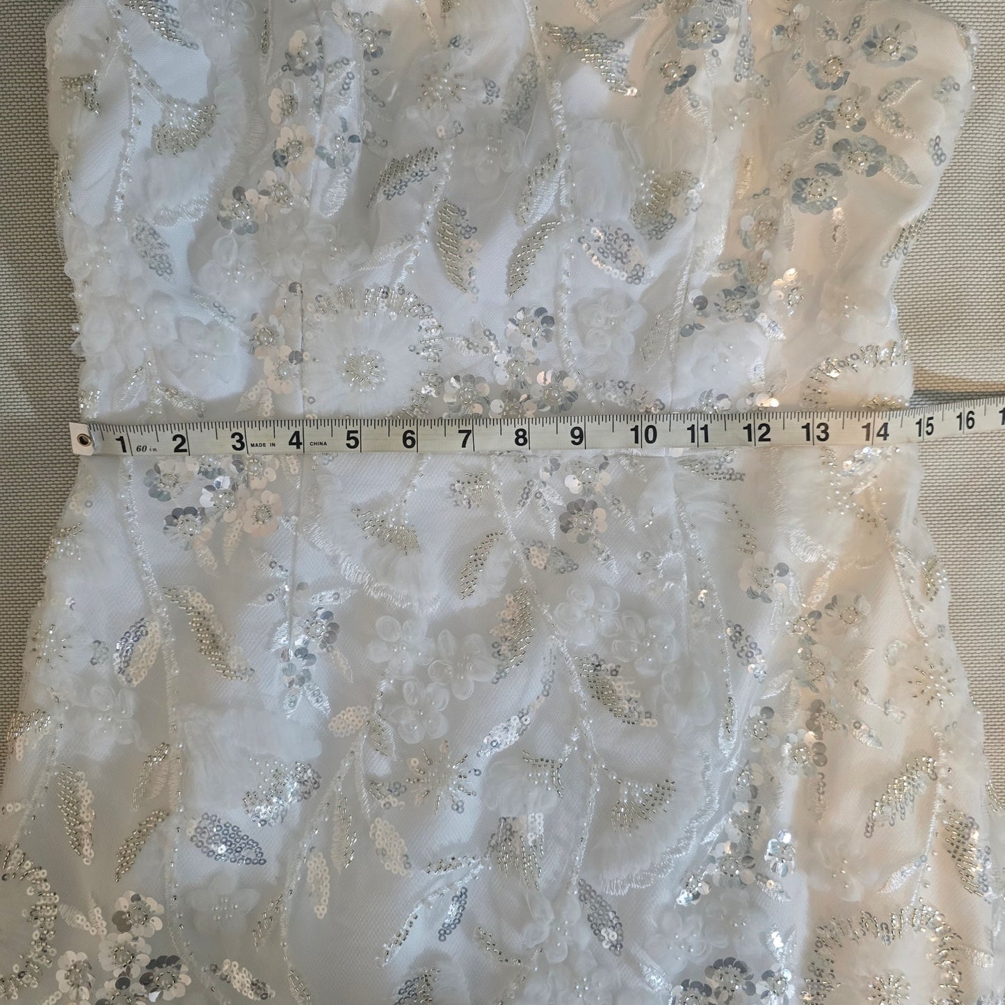 Milly Magnolia White/Silver Strapless Beaded Sequin Maxi Dress Sz 8