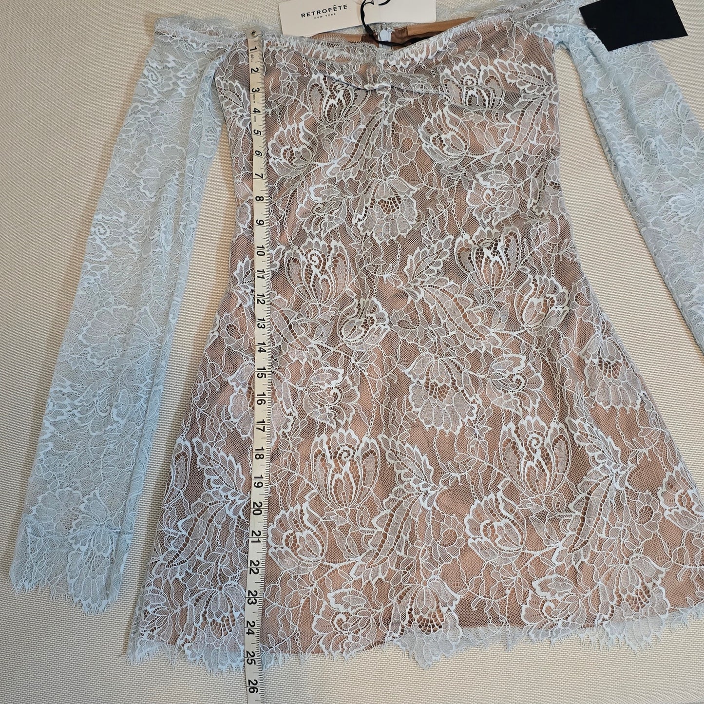 Retrofete Light Blue Nude Lining Aino Lace Mini Dress Sz XS