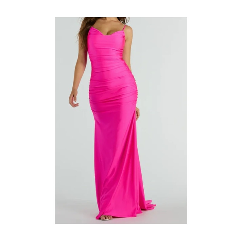 Jamie Formal Neon Pink Fitted Cowl Neck Mermaid Long Dress Sz XS (750)