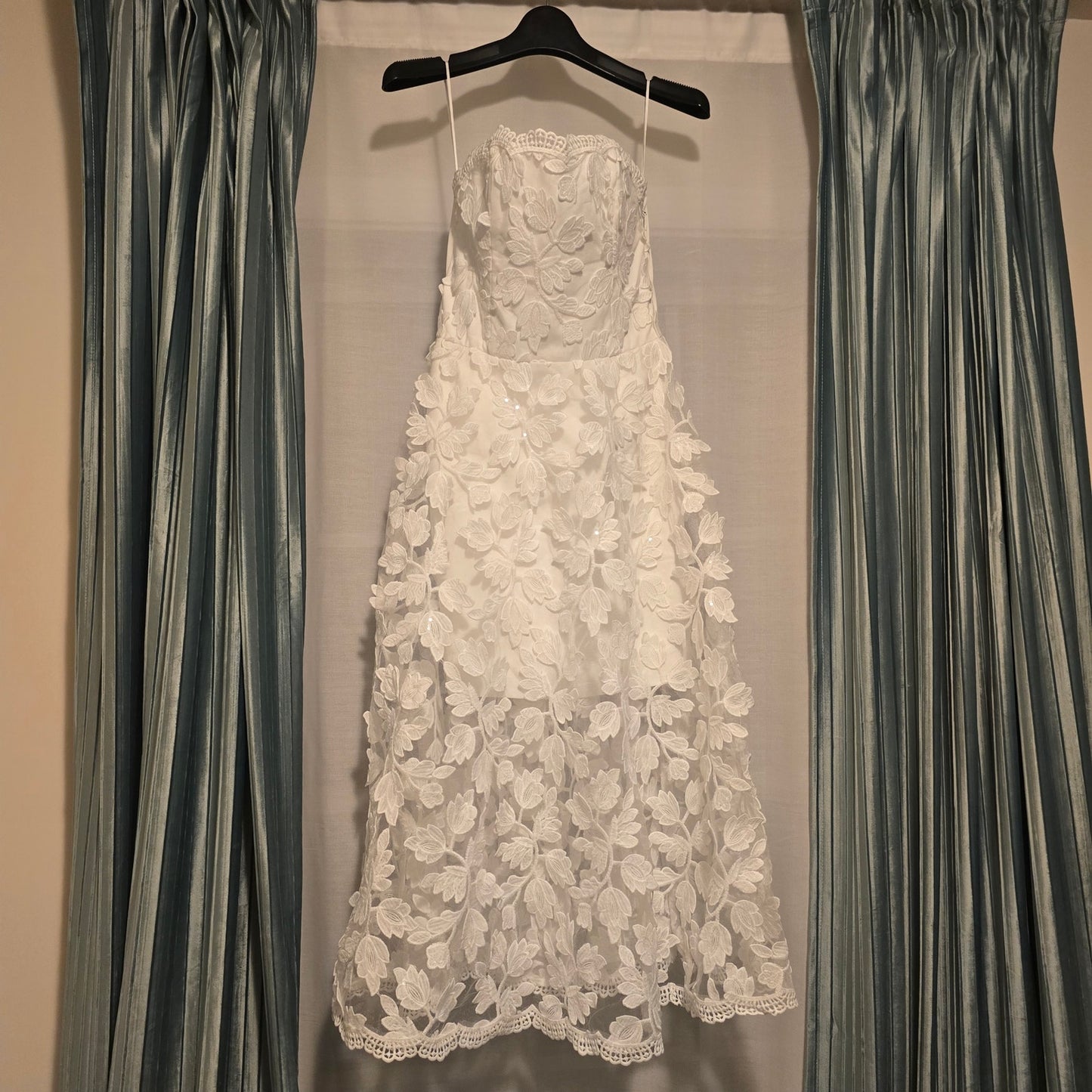 Helsi White Florence Strapless Embroidered A-Line Midi Dress Sz XS