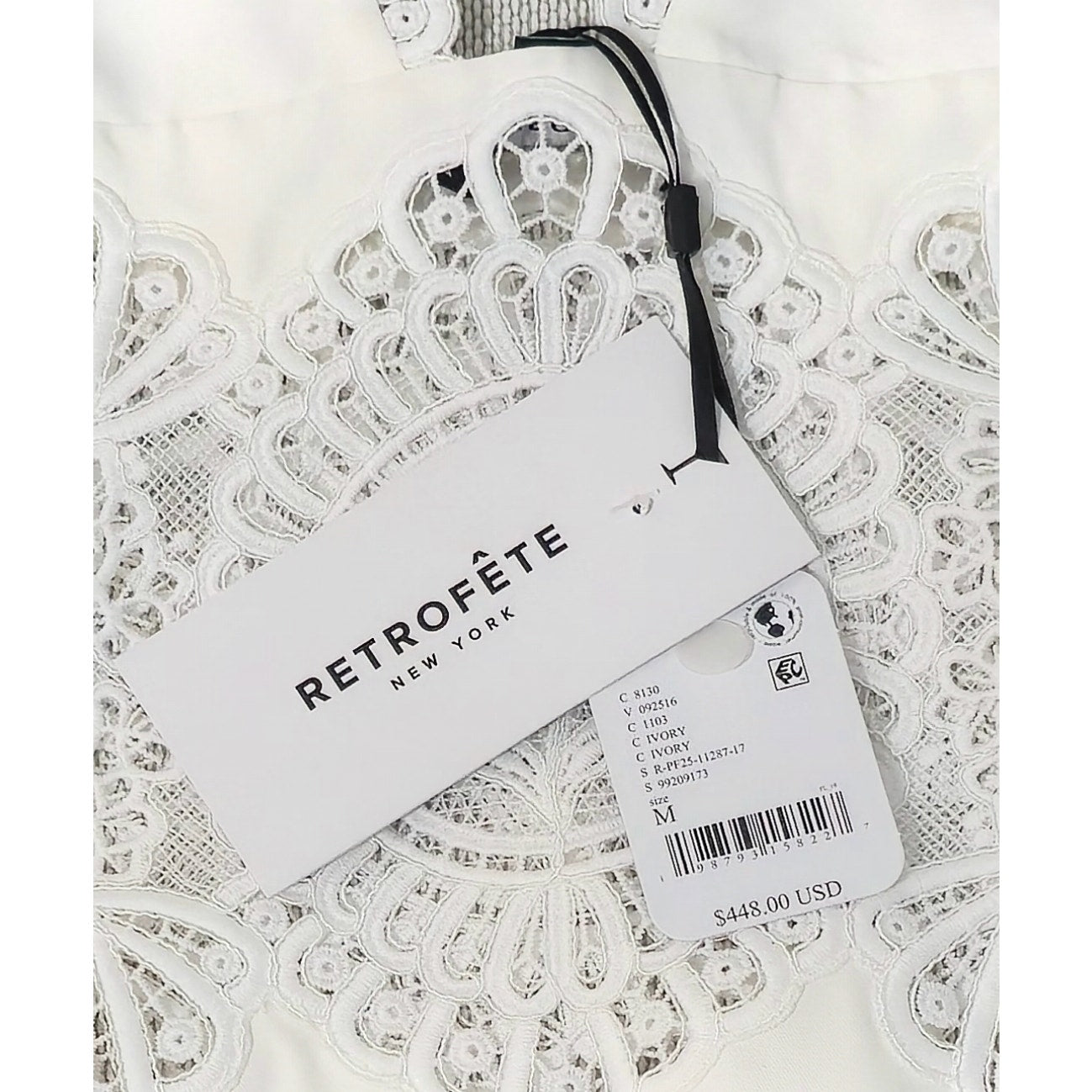 Retrofête Ivory Karlie Open Lace Paneling and scalloped Hem Mini Dress Sz Medium