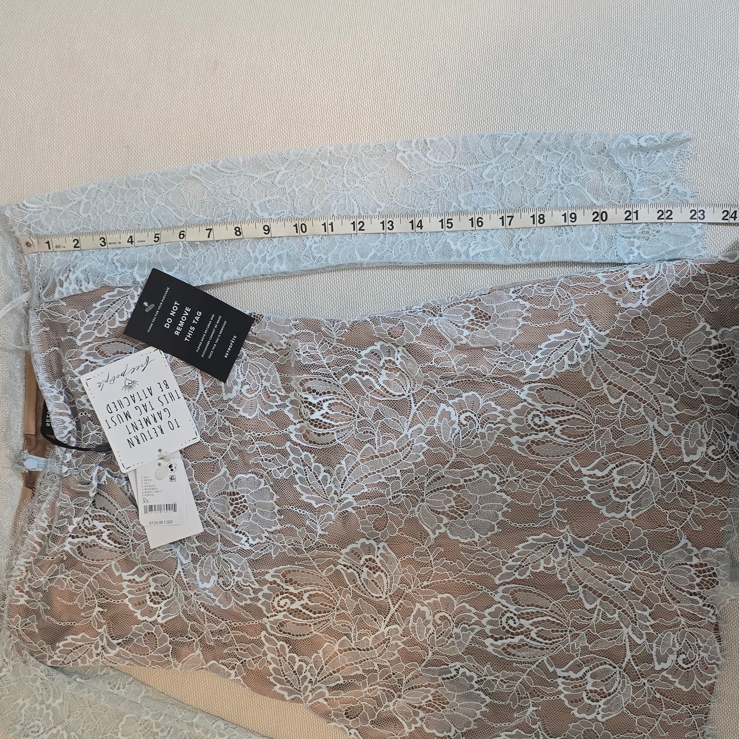 Retrofete Light Blue Nude Lining Aino Lace Mini Dress Sz XS