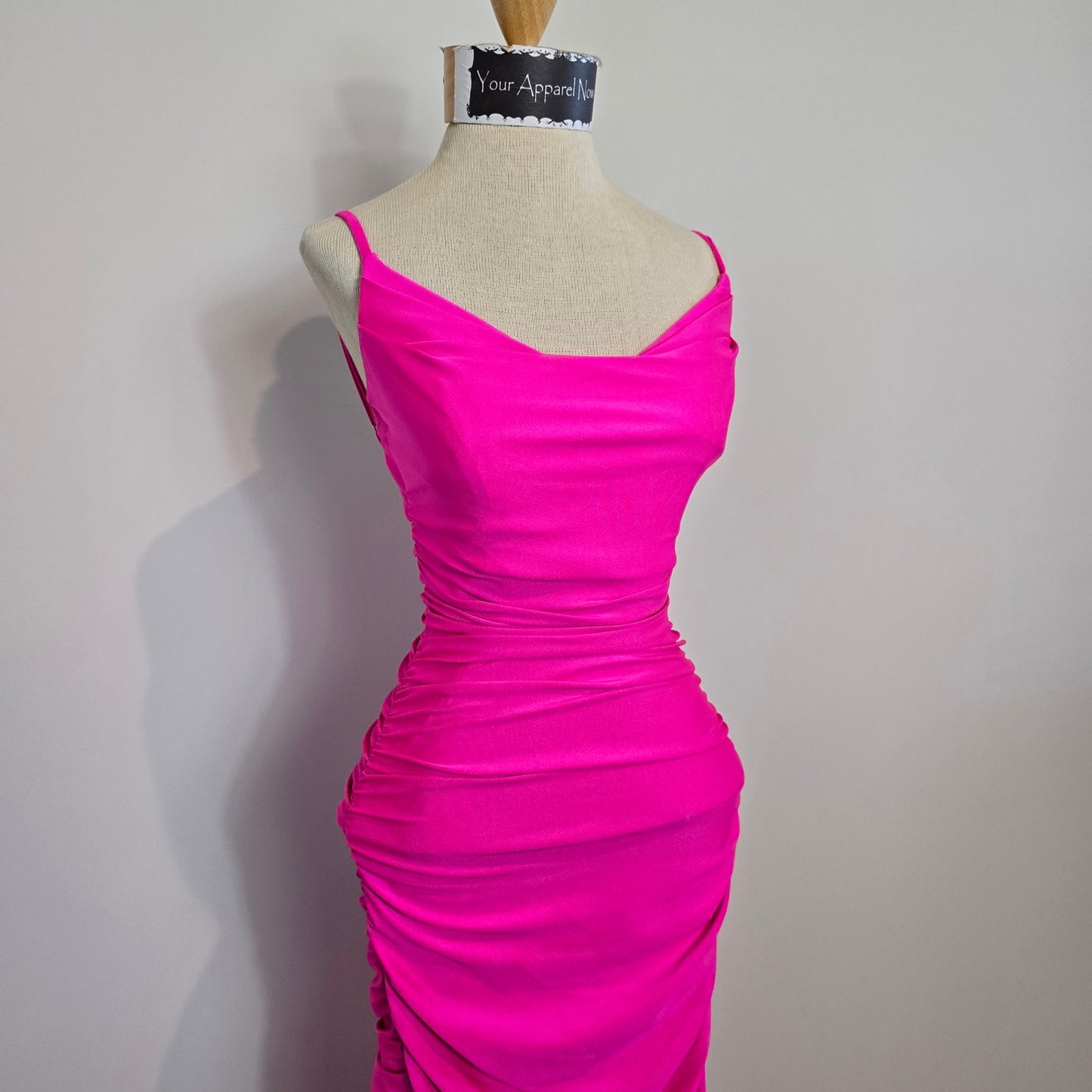 Jamie Formal Neon Pink Fitted Cowl Neck Mermaid Long Dress Sz XS (750)