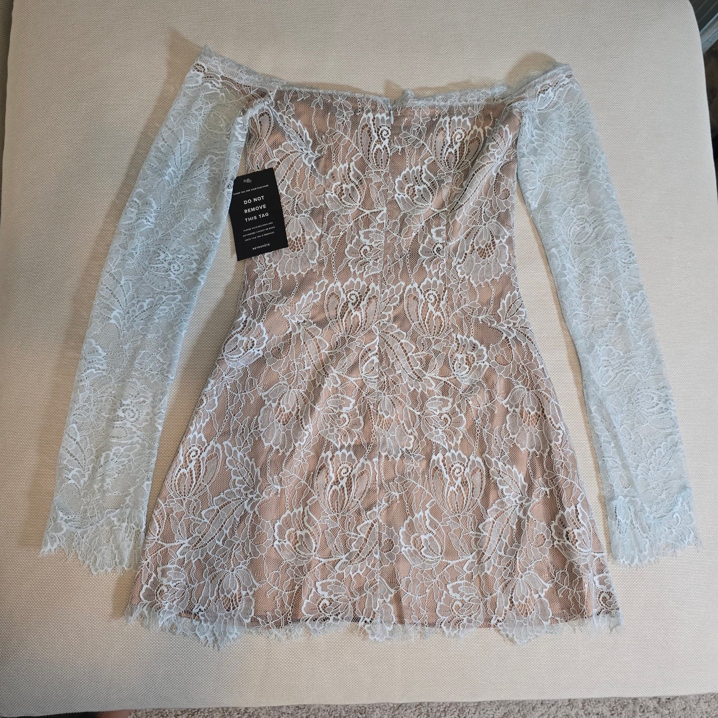 Retrofete Light Blue Nude Lining Aino Lace Mini Dress Sz XS