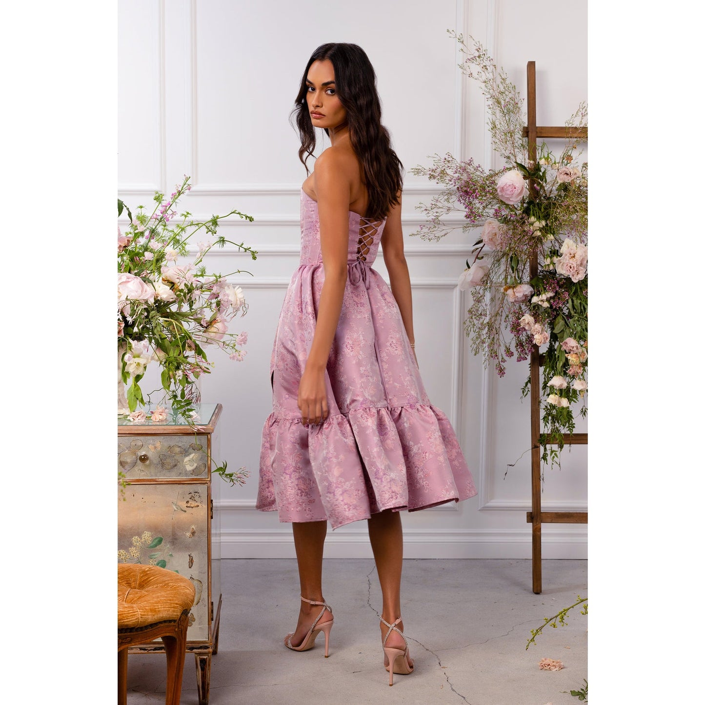 V. Chapman Orchid Haze Brocade Corset Midi Dress Size 8 NWT - Wedding/Bridal