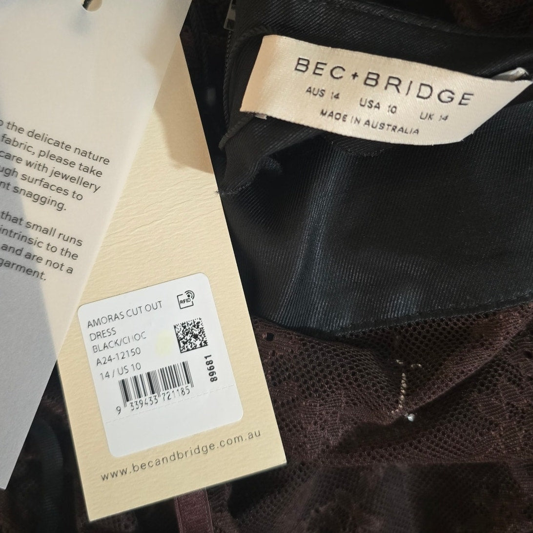 BEC & BRIDGE Black Chocolate Amoras Cut Out Maxi Dress Sz 10 NWT