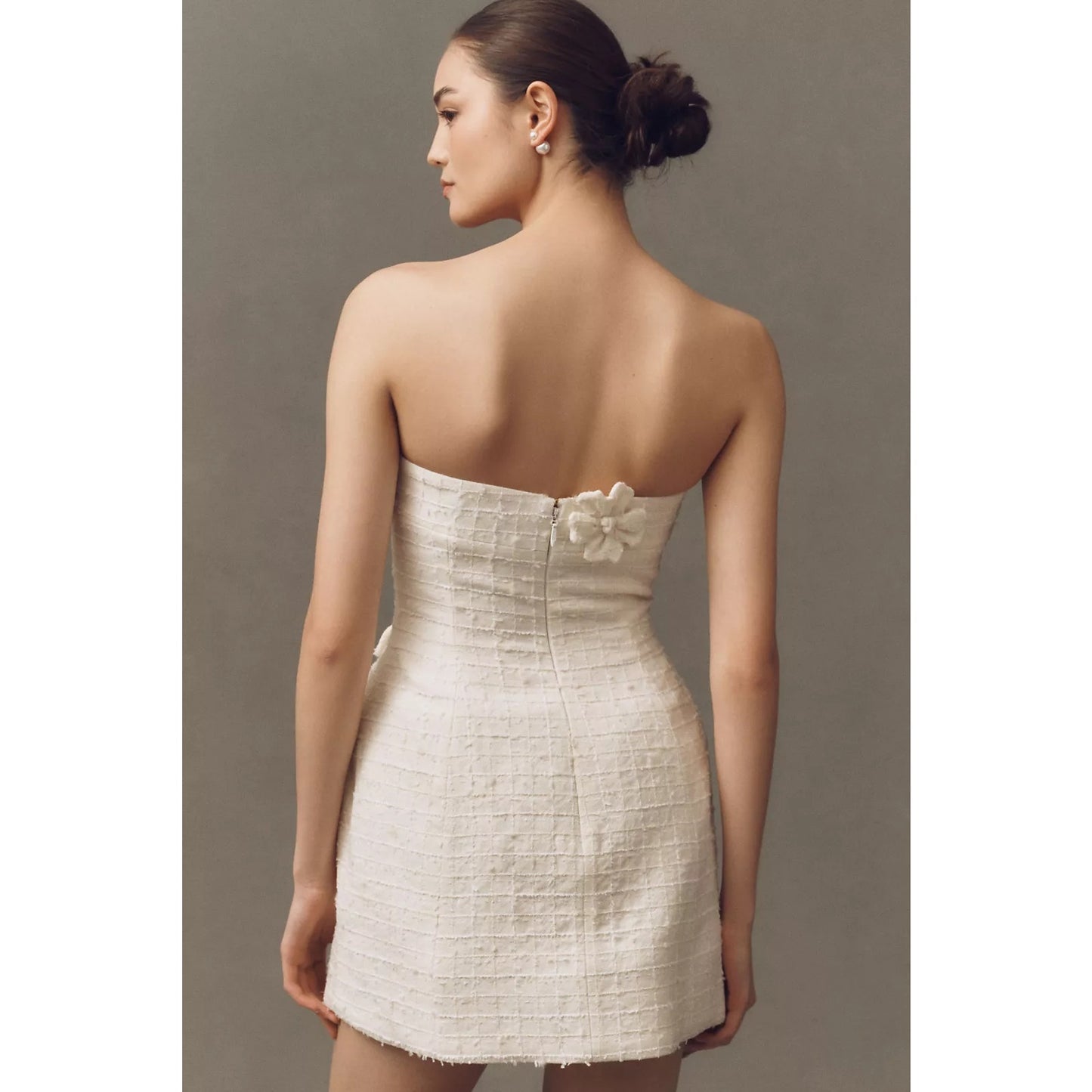 LEO LIN Snow Rosario Strapless Floral Appliqué Tweed Mini Dress Sz 12 NWT