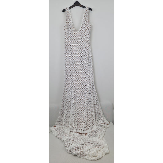 Daughters of Simone Anthro Nude Nev Crochet Lace Wedding Lined Boho Gown 4XL