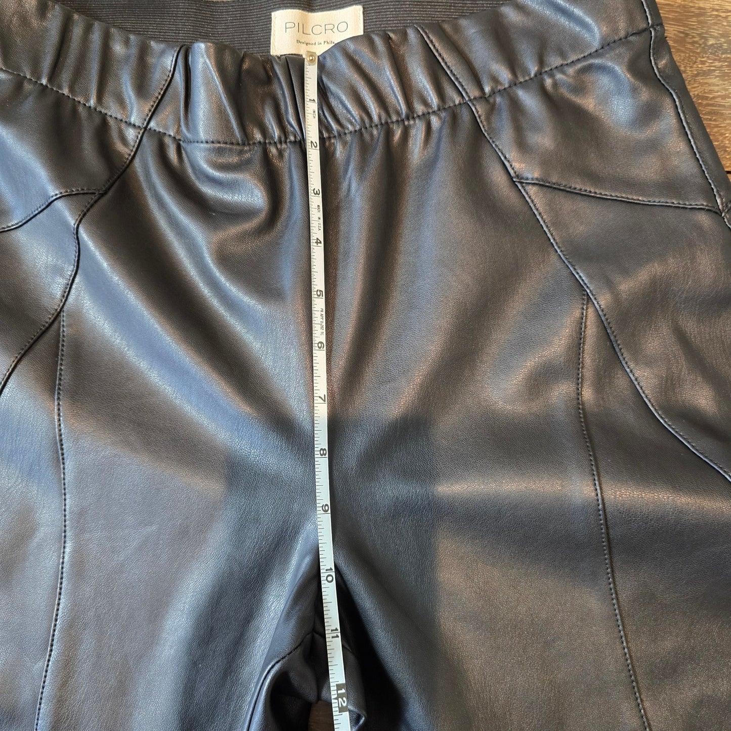 PILCRO Black Patent Leather Straight Long Pants Elastic Waists Sz 28 (766)