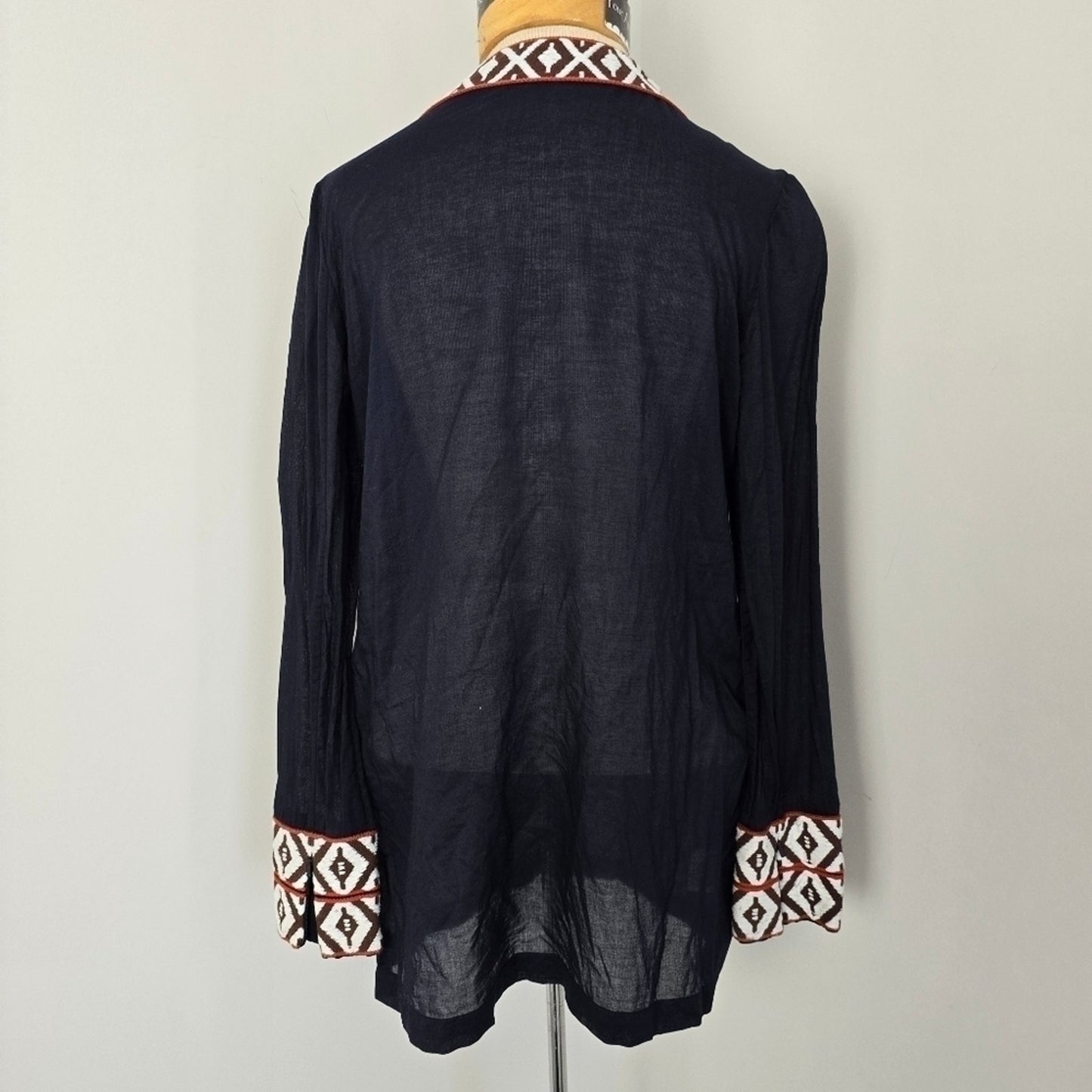 Tory Burch Navy V-Neck Long Sleeves Sheer Tunic Top Sz 4 (669)