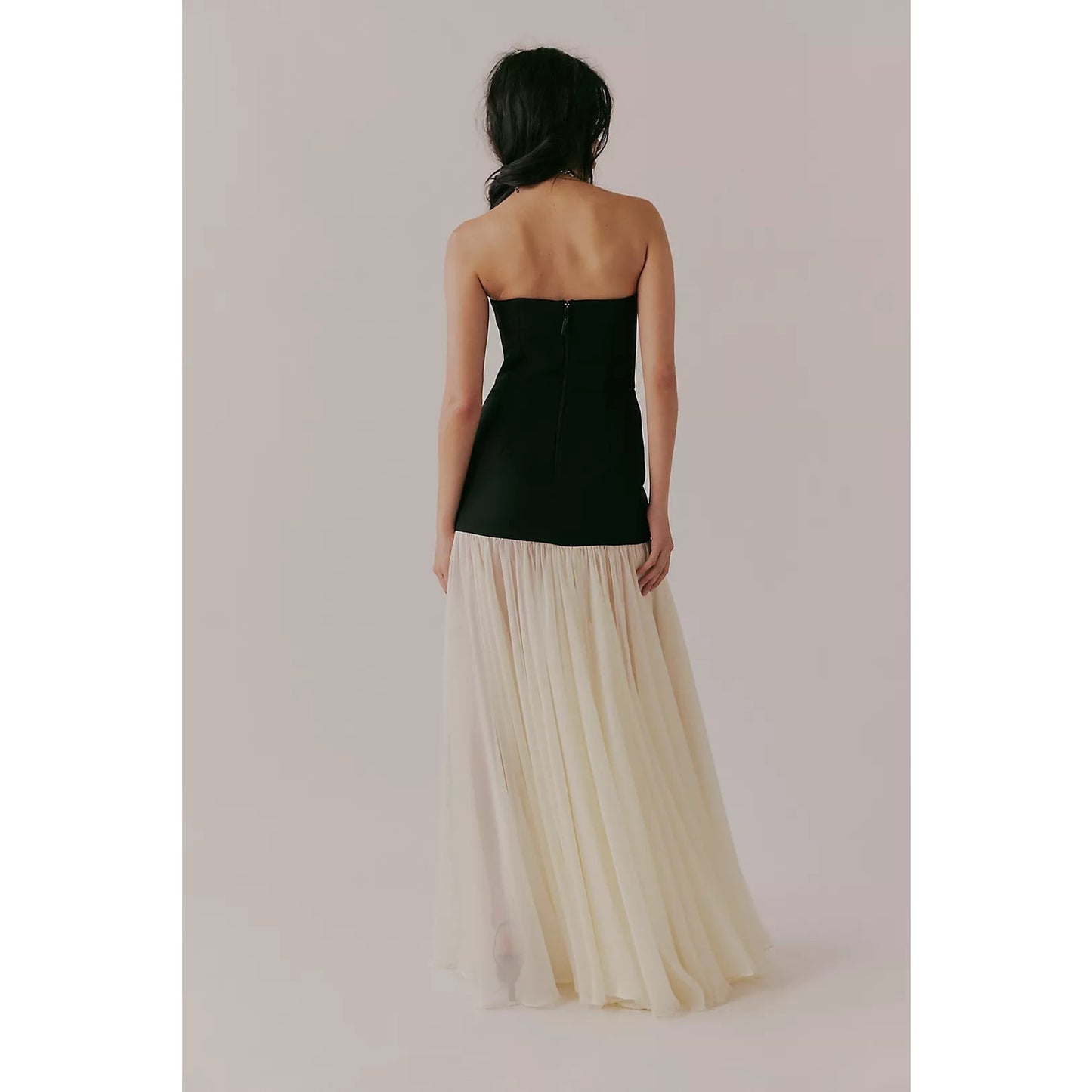 Bronx and Banco Adrian Strapless Drop-Waist Sheer bottom Maxi Dress Sz 6 Medium