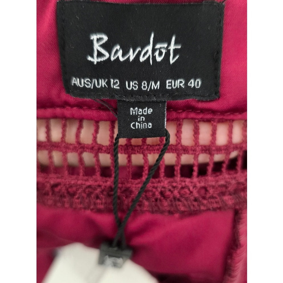 Bardot Women Halter Open Back Wine Cutouts Lace Midi Dress Sz 8 (0991)