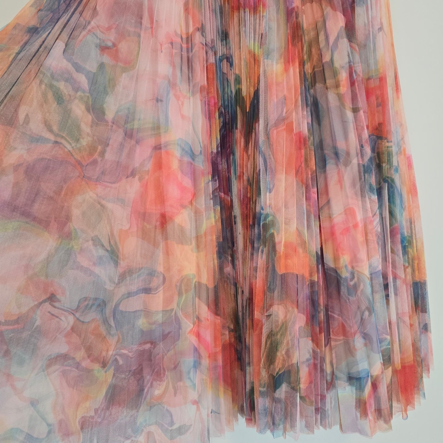 Hutch Coral Multi Swirl Strapless Pleated Fit Flare Belted Midi Dress Sz 14