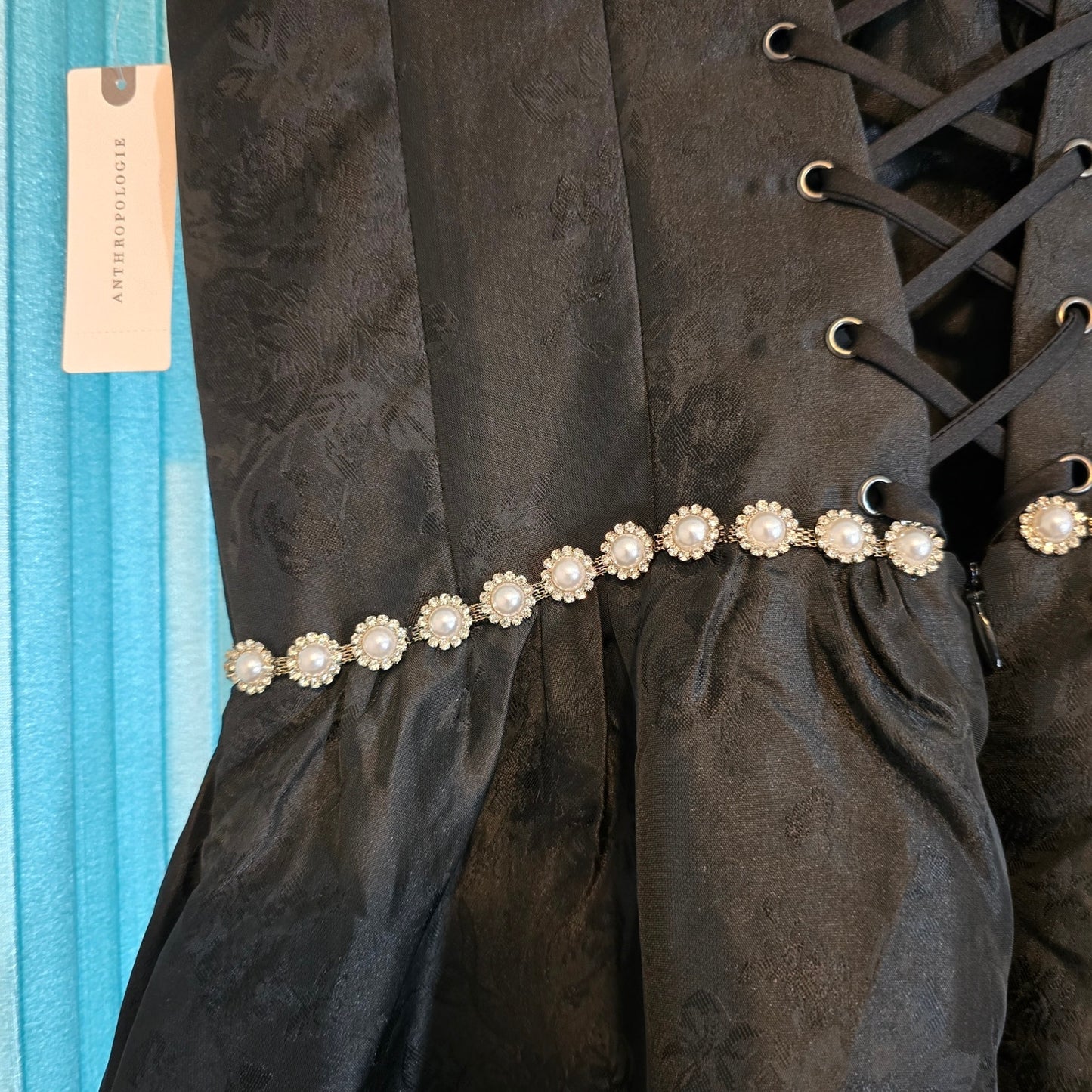 V. Chapman The Lucetta Gown Dress in Black Windsor Brocade Sz 8