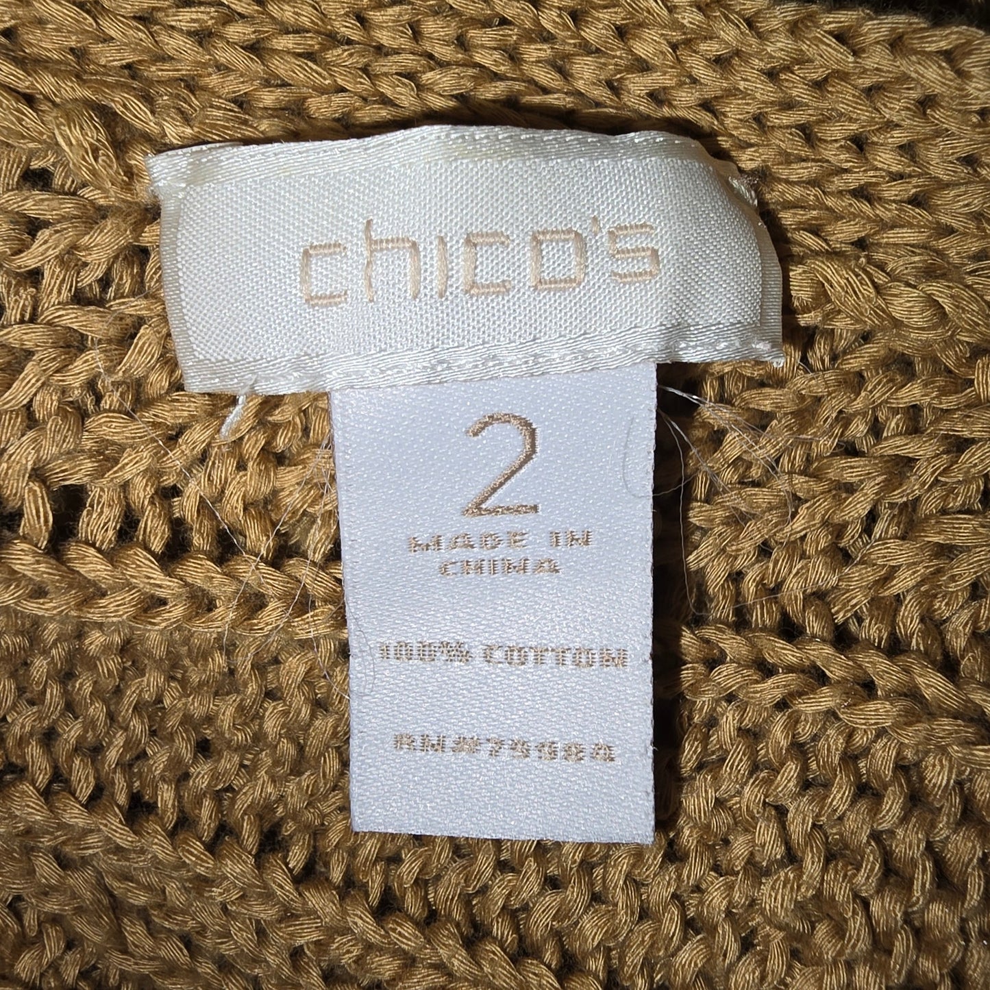 Chico's Women's Tan Short Sleeve Knit Long Open Cardigan Sweater Sz 2 (704)