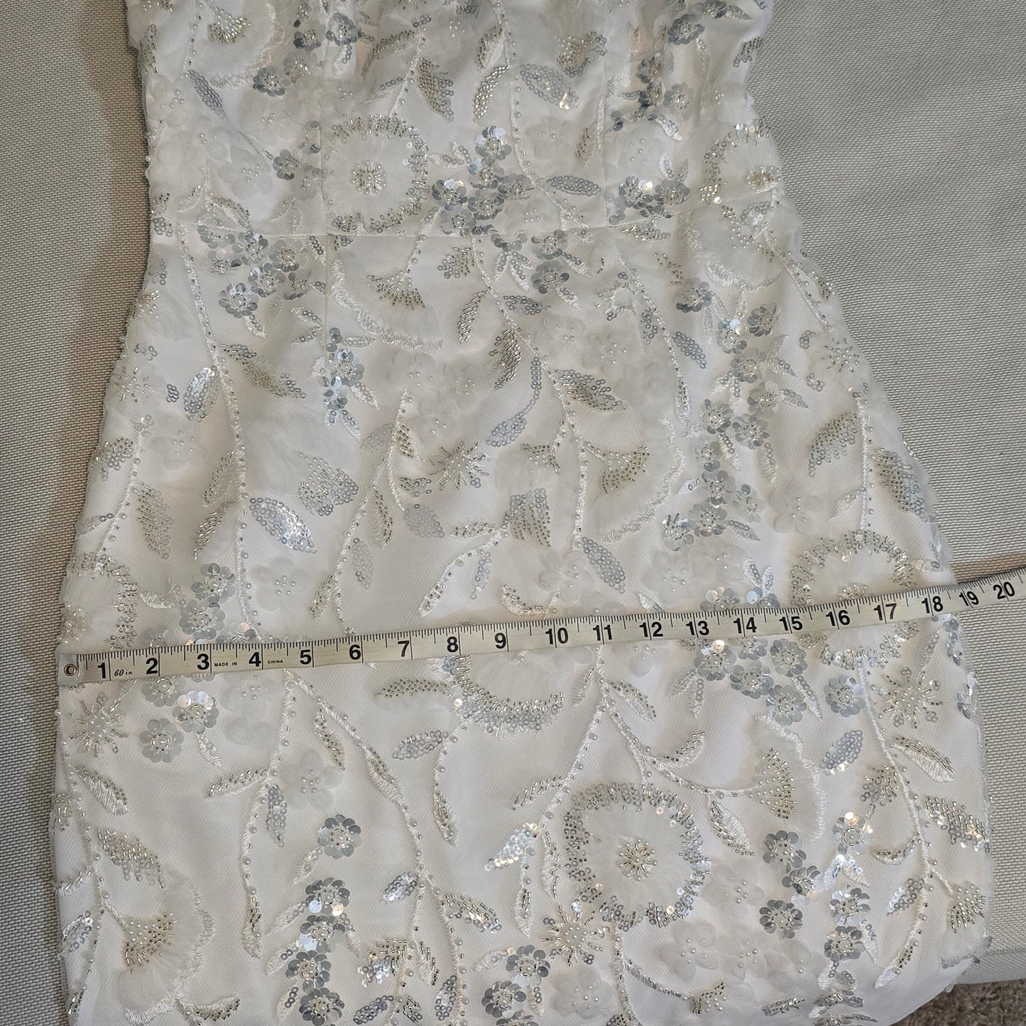 Milly Magnolia White/Silver Strapless Beaded Sequin Maxi Dress Sz 8
