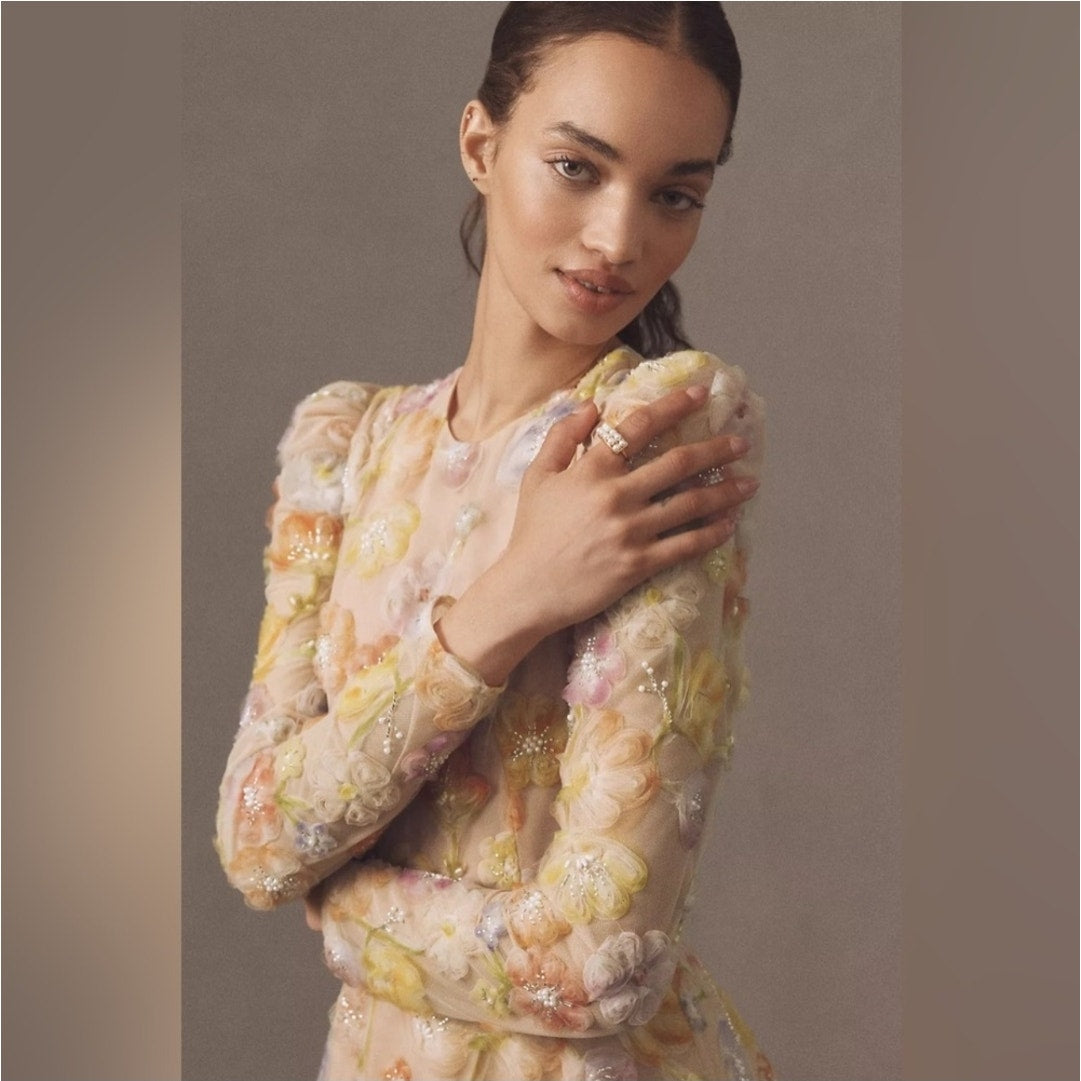 Anthropologie Helsi Tessa Long Sleeve Applique A-line Maxi Dress Sz M