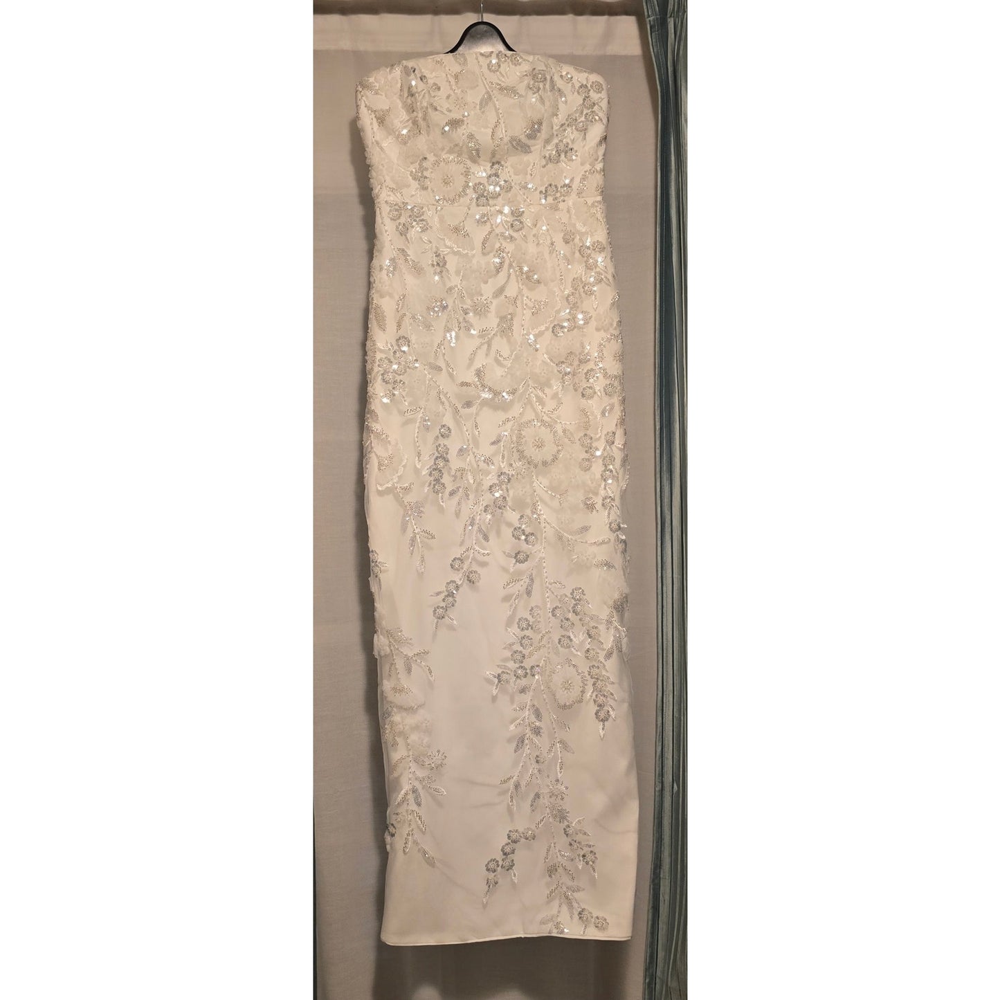 Milly Magnolia White/Silver Strapless Beaded Sequin Maxi Dress Sz 8